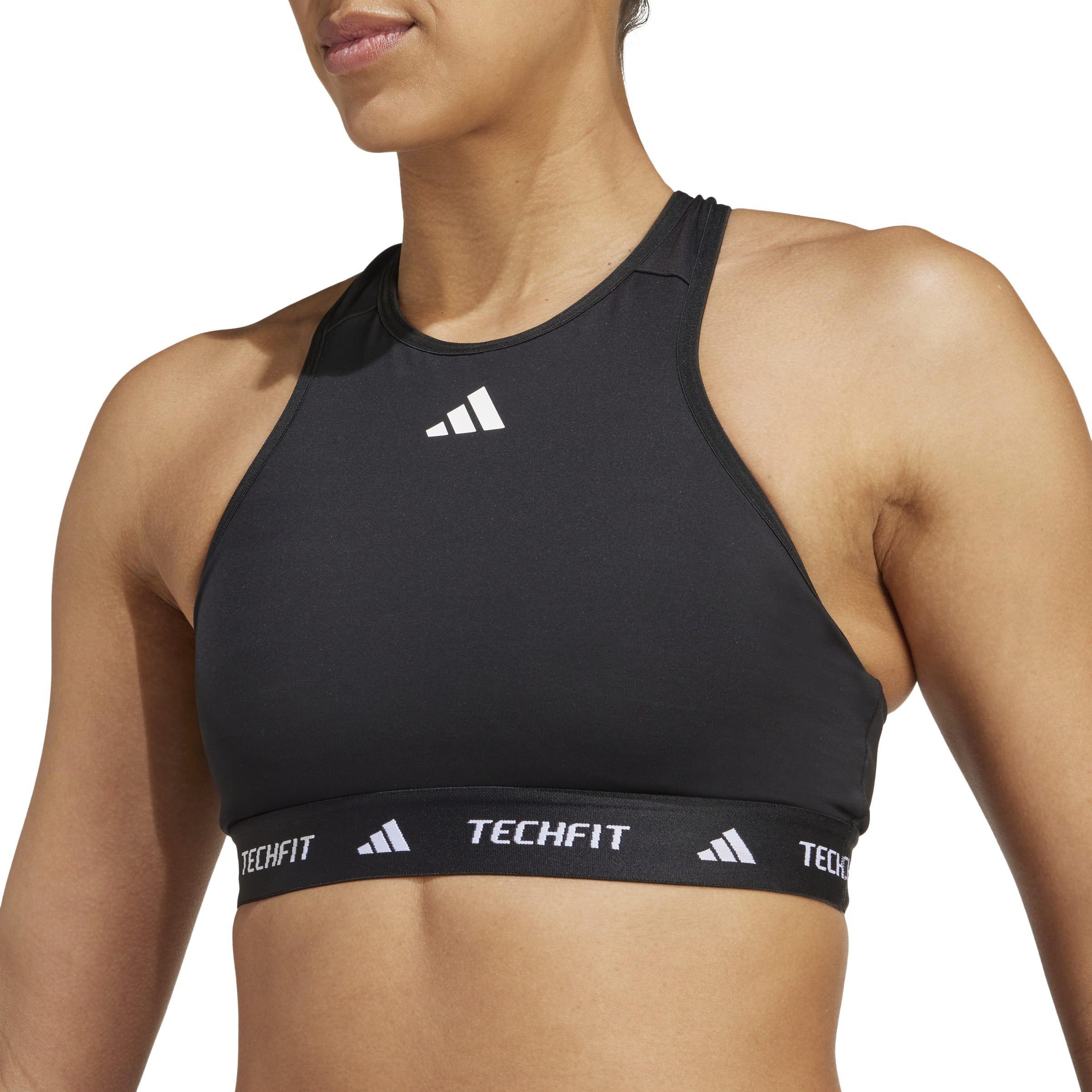 Black - adidas - TECHFIT Womens Medium Support High Neck Sports Bra - 6