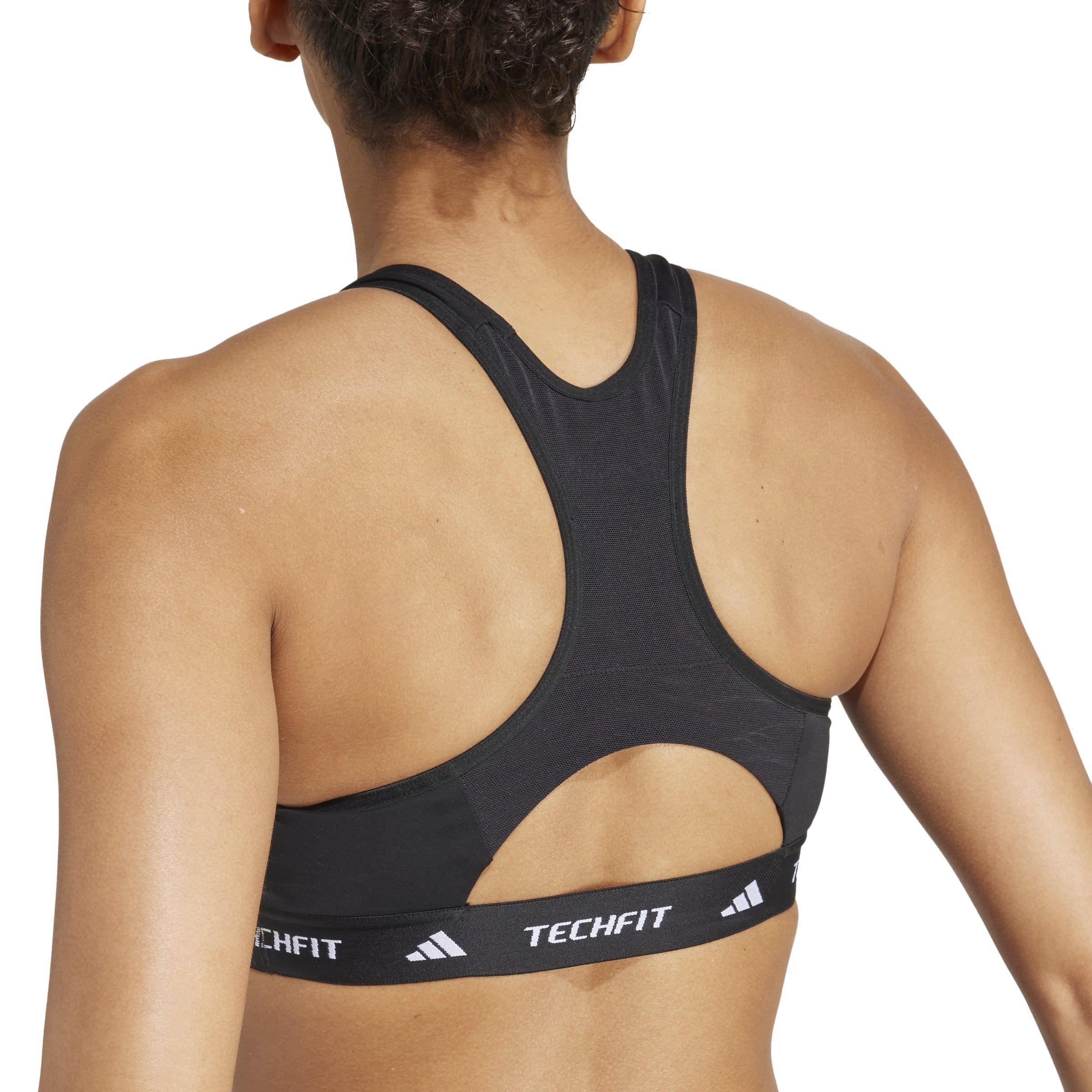 Black - adidas - TECHFIT Womens Medium Support High Neck Sports Bra - 7