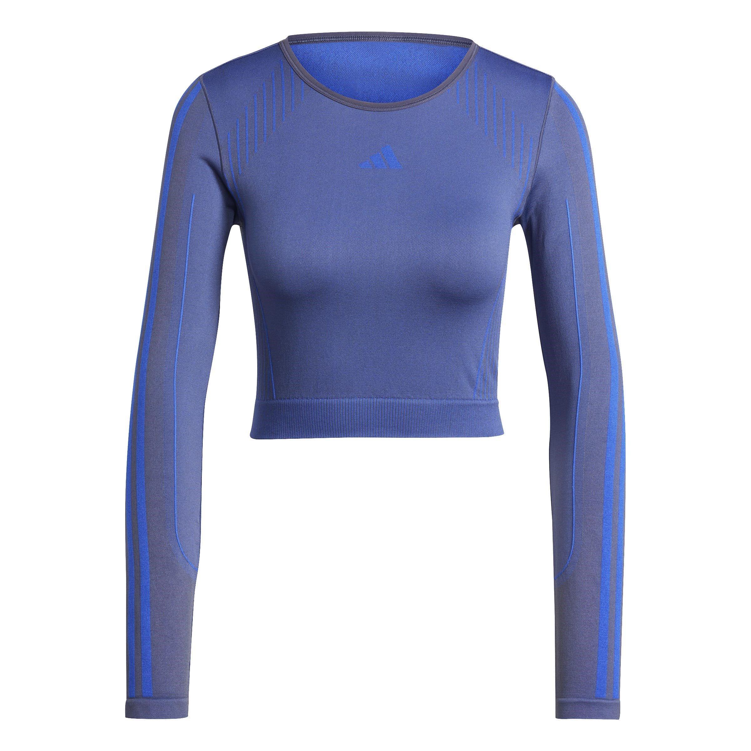 Azul Marinho/Semi Azul - adidas - Knit Long Sleeve Gym Top Womens - 1
