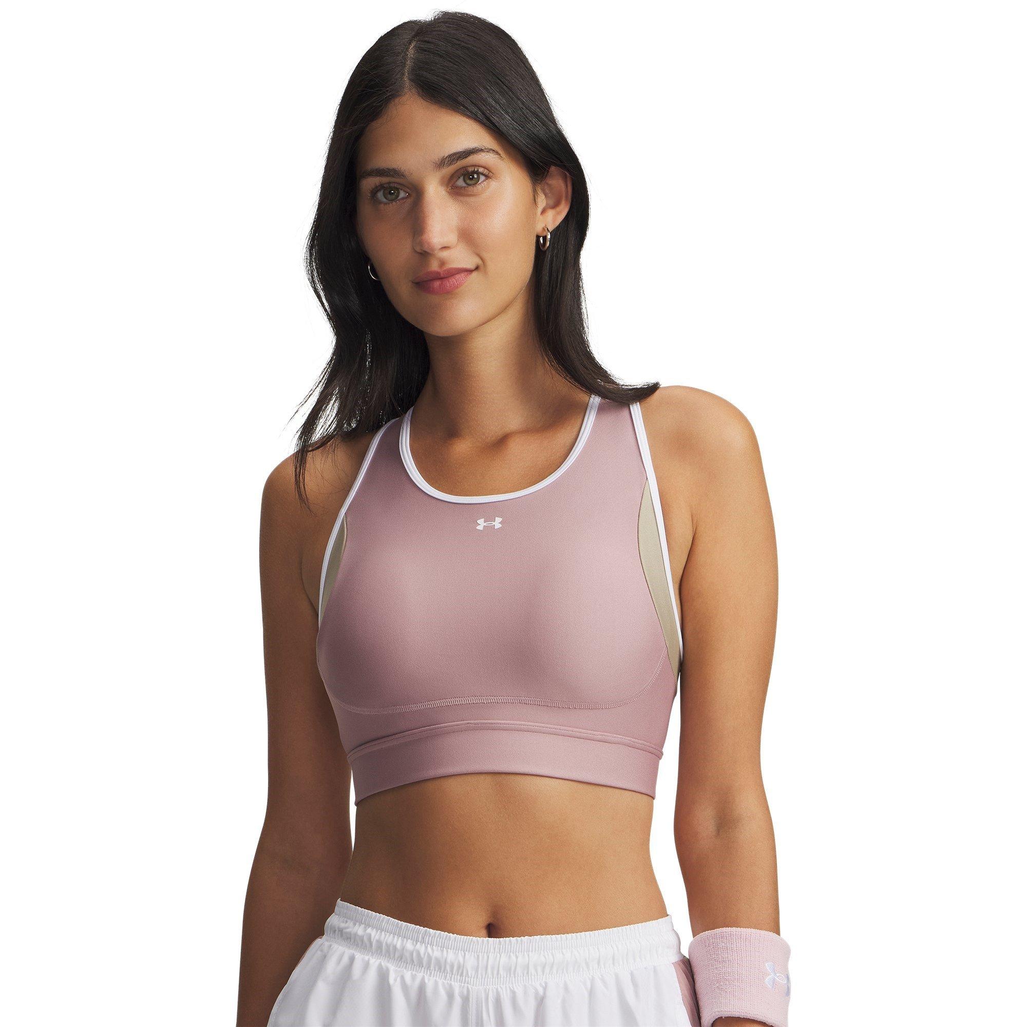 Pink/Khaki/Wht - Under Armour - Women's Crossback Non Wired Medium Impact Sports Bra - 2