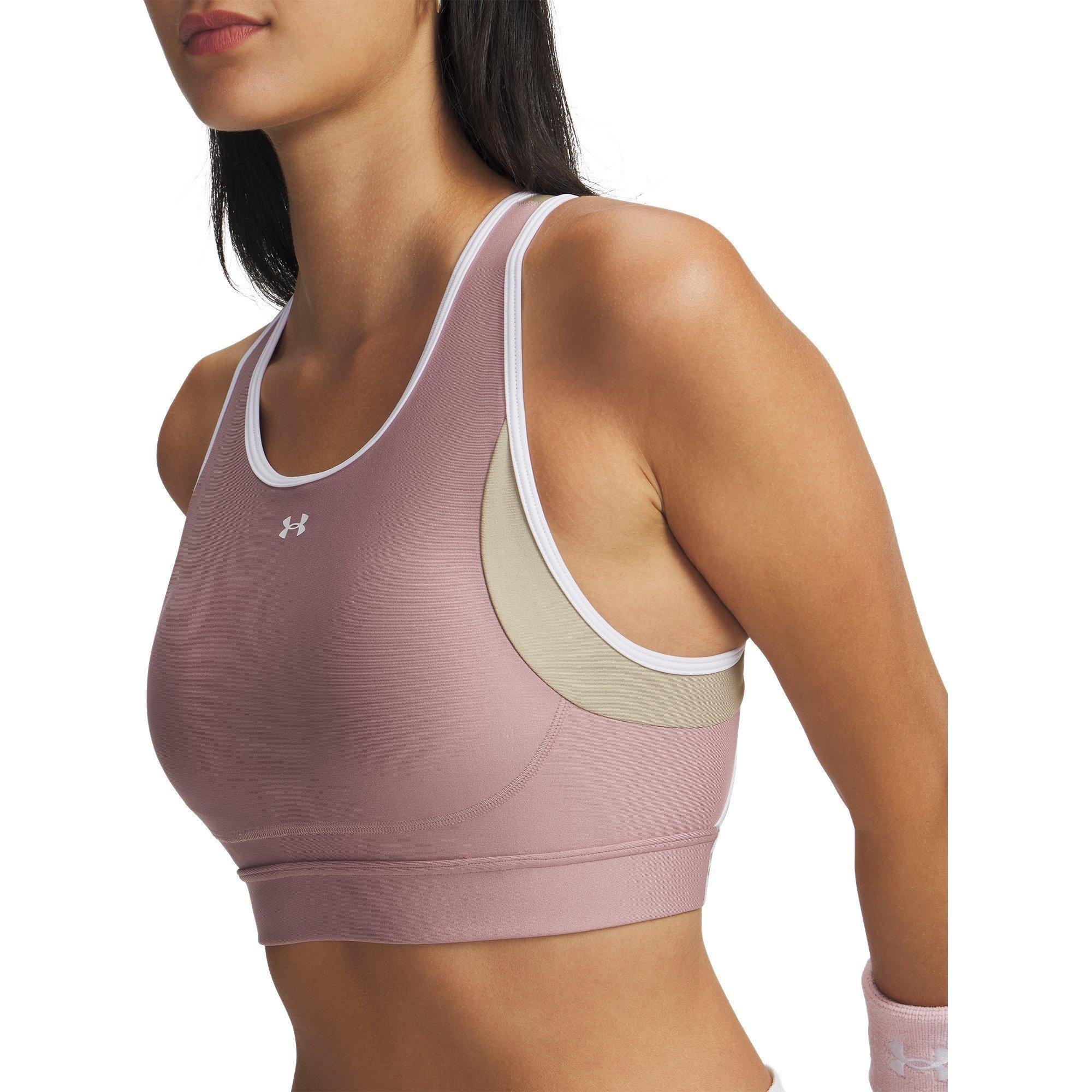 Pink/Khaki/Wht - Under Armour - Women's Crossback Non Wired Medium Impact Sports Bra - 11