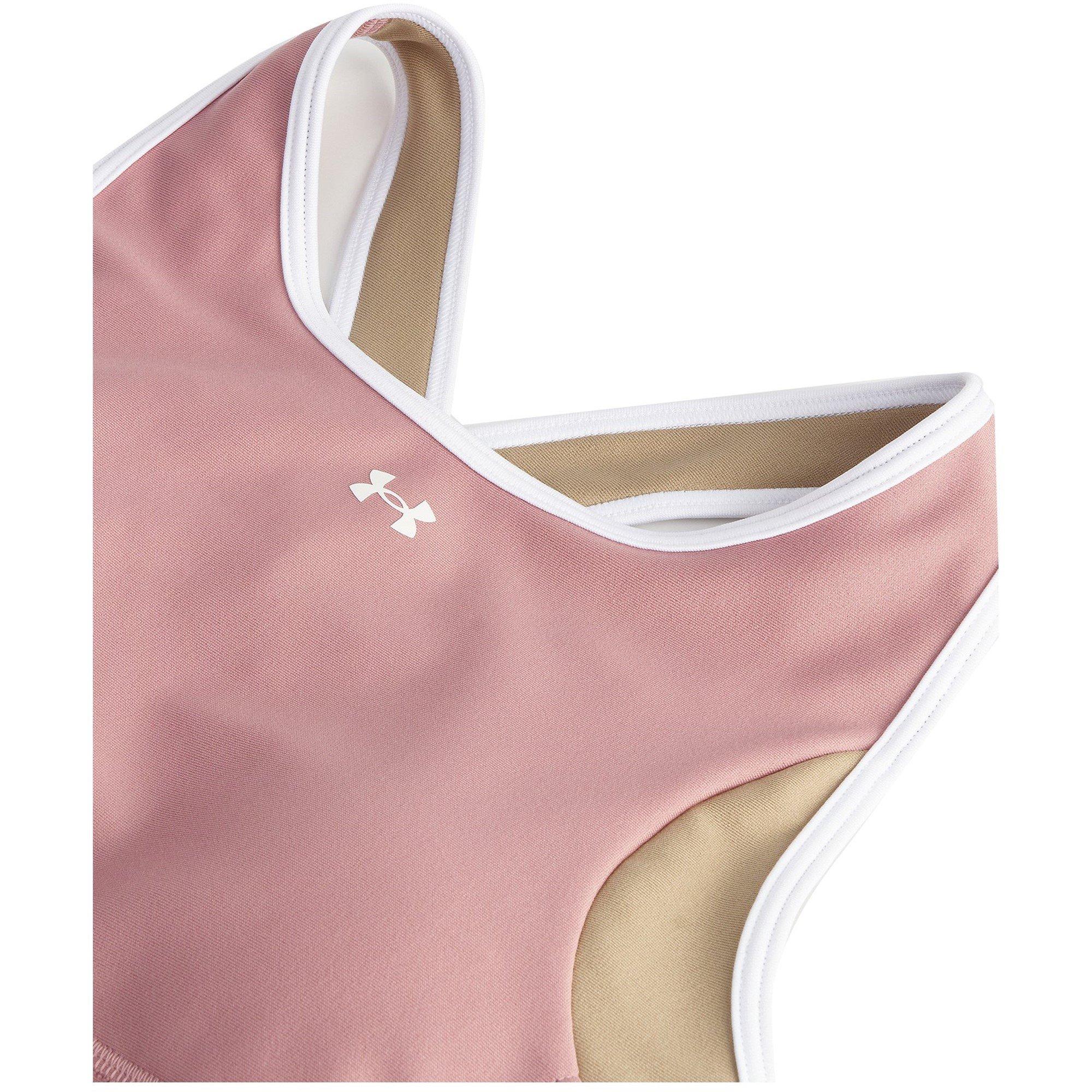 Pink/Khaki/Wht - Under Armour - Women's Crossback Non Wired Medium Impact Sports Bra - 12