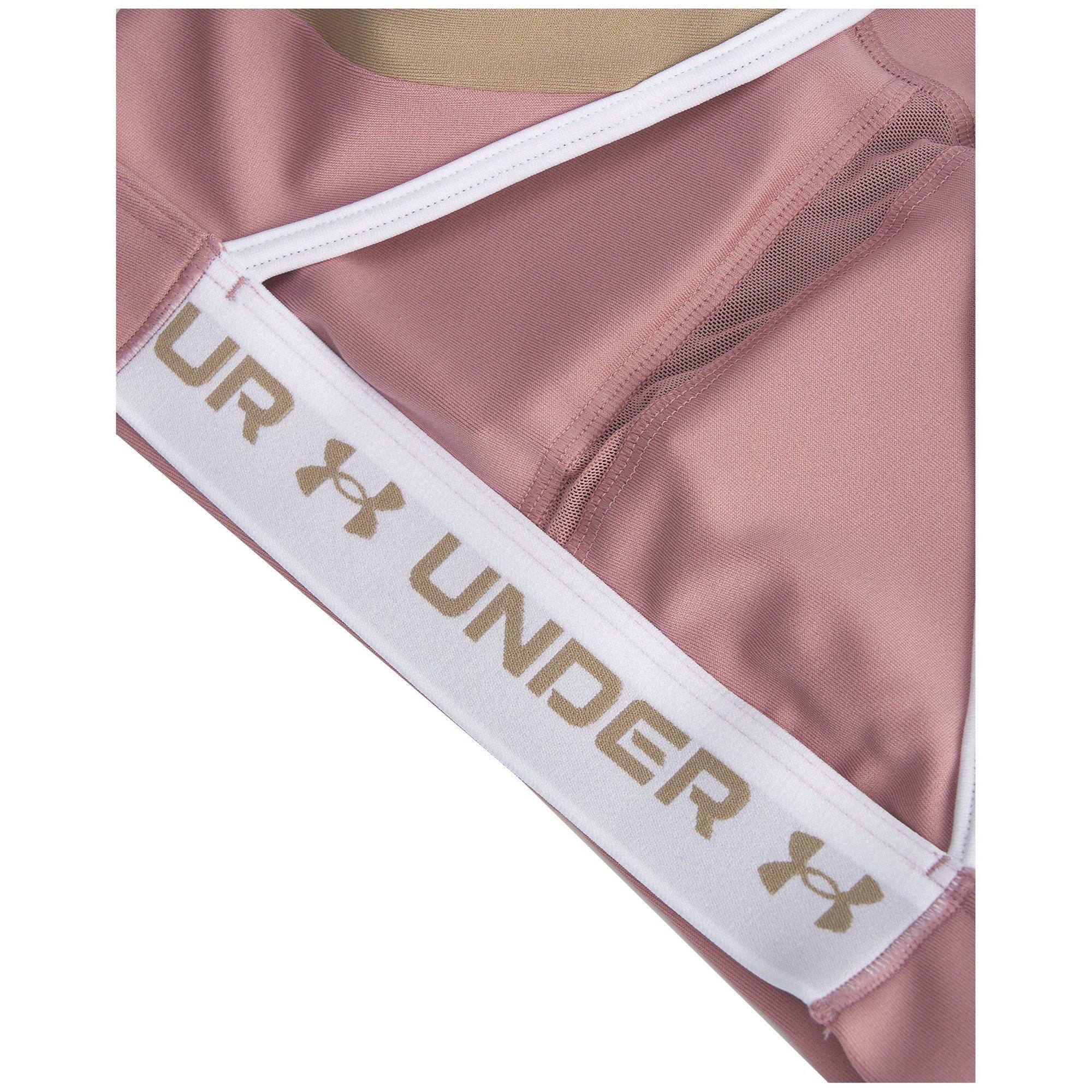 Pink/Khaki/Wht - Under Armour - Women's Crossback Non Wired Medium Impact Sports Bra - 14