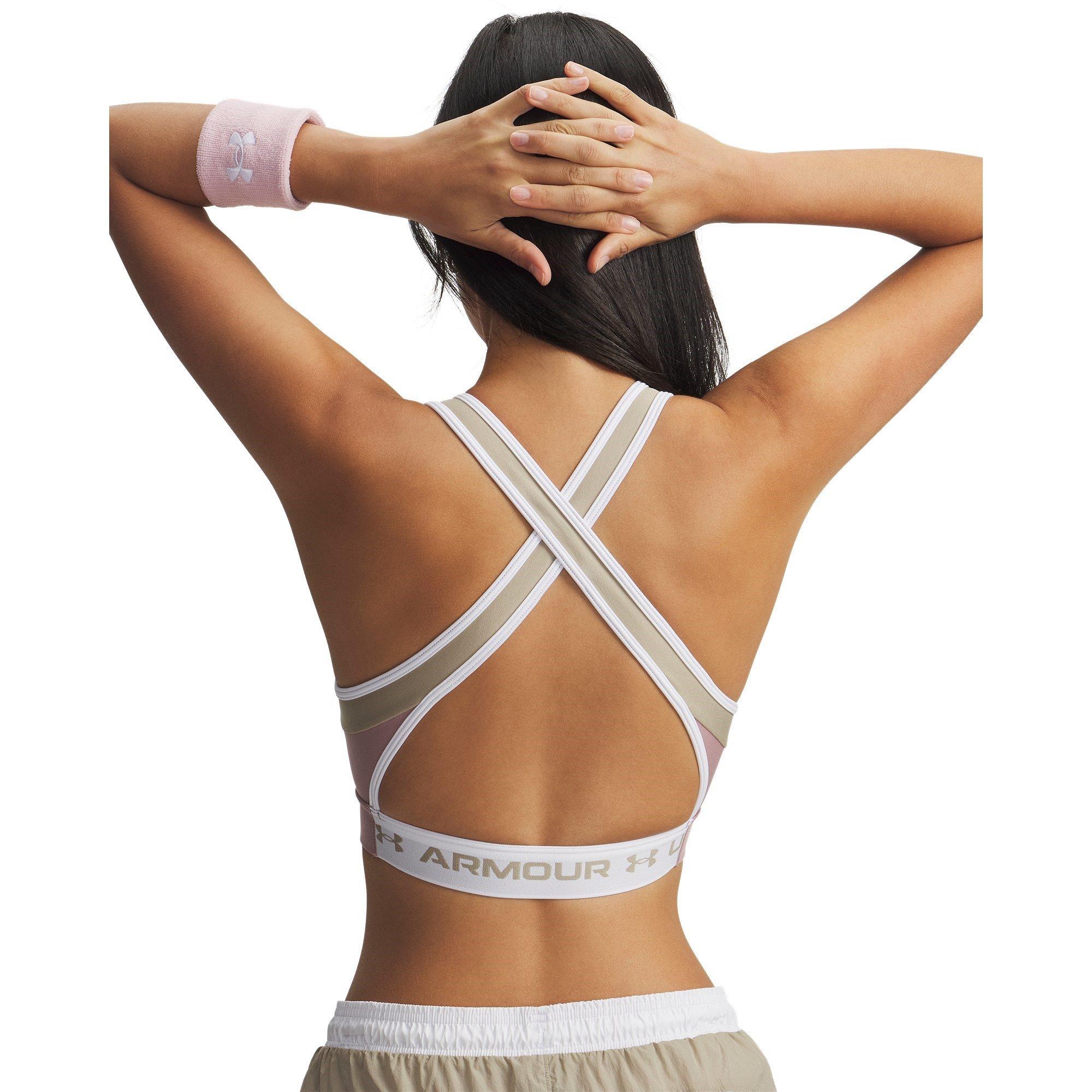 Pink/Khaki/Wht - Under Armour - Women's Crossback Non Wired Medium Impact Sports Bra - 3
