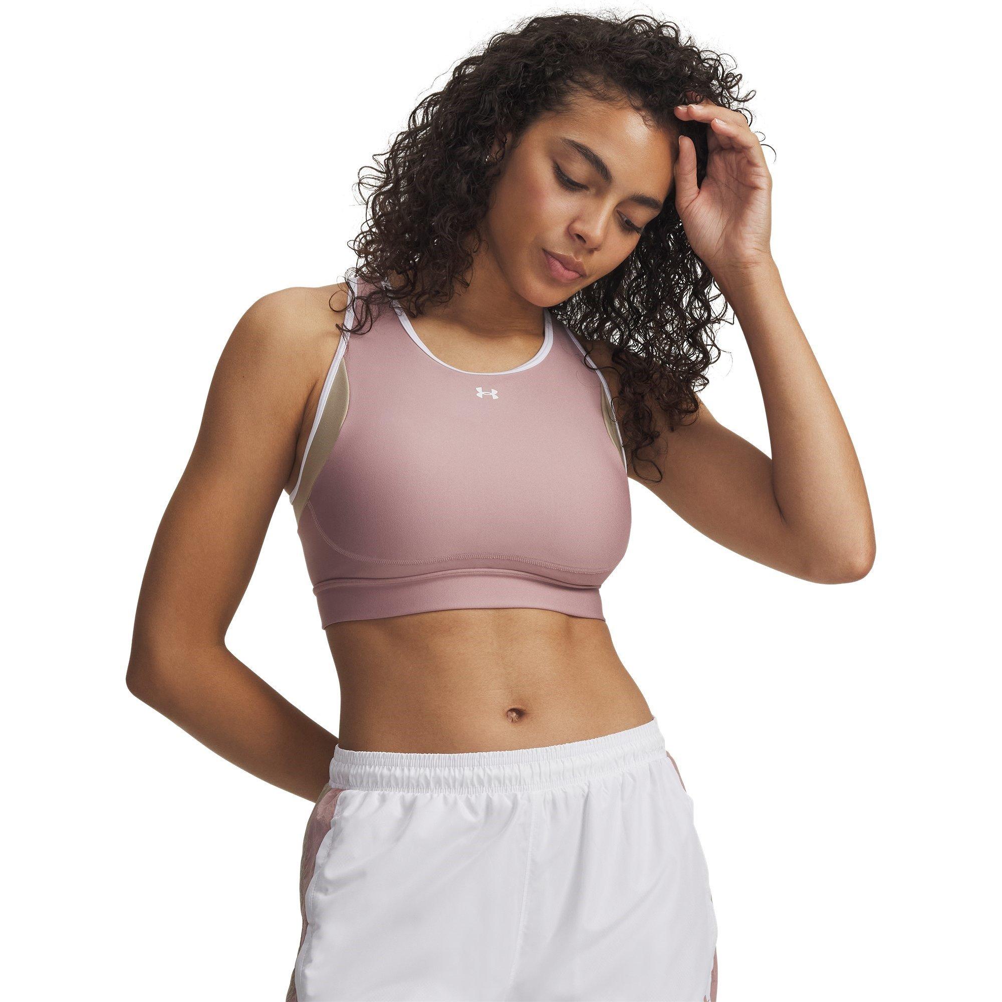 Pink/Khaki/Wht - Under Armour - Women's Crossback Non Wired Medium Impact Sports Bra - 4