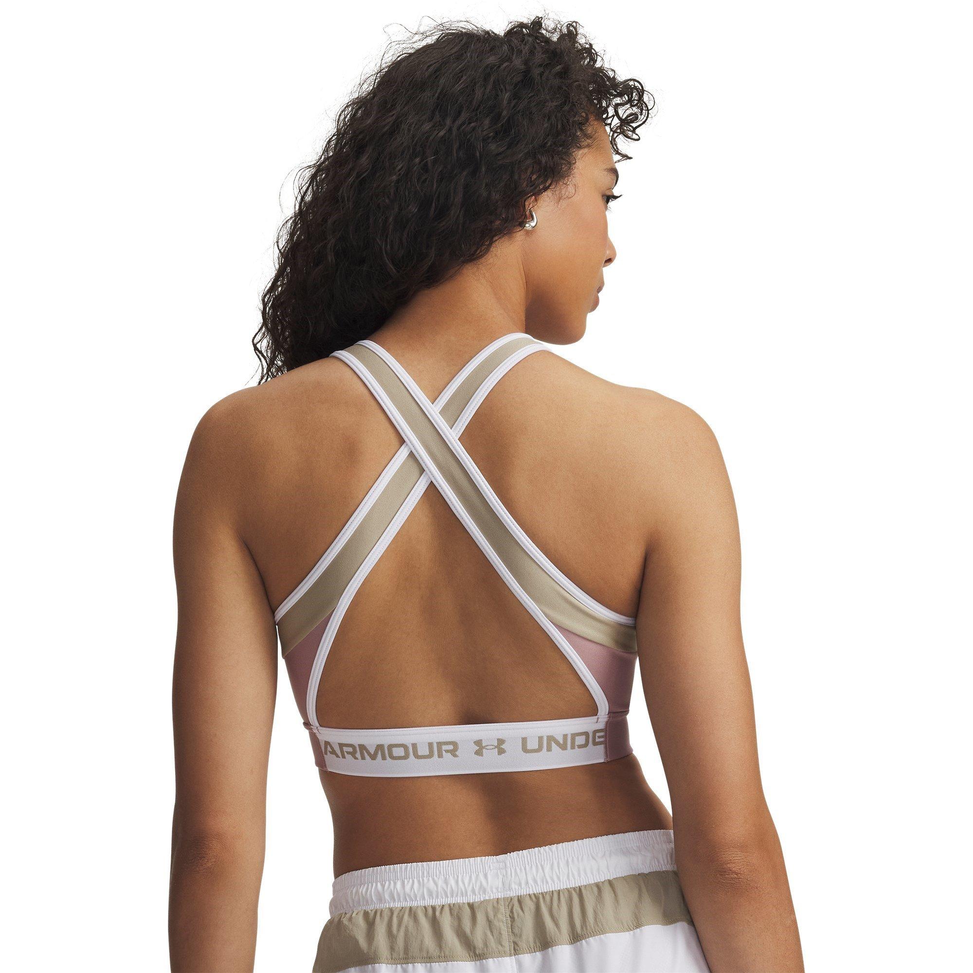 Pink/Khaki/Wht - Under Armour - Women's Crossback Non Wired Medium Impact Sports Bra - 5