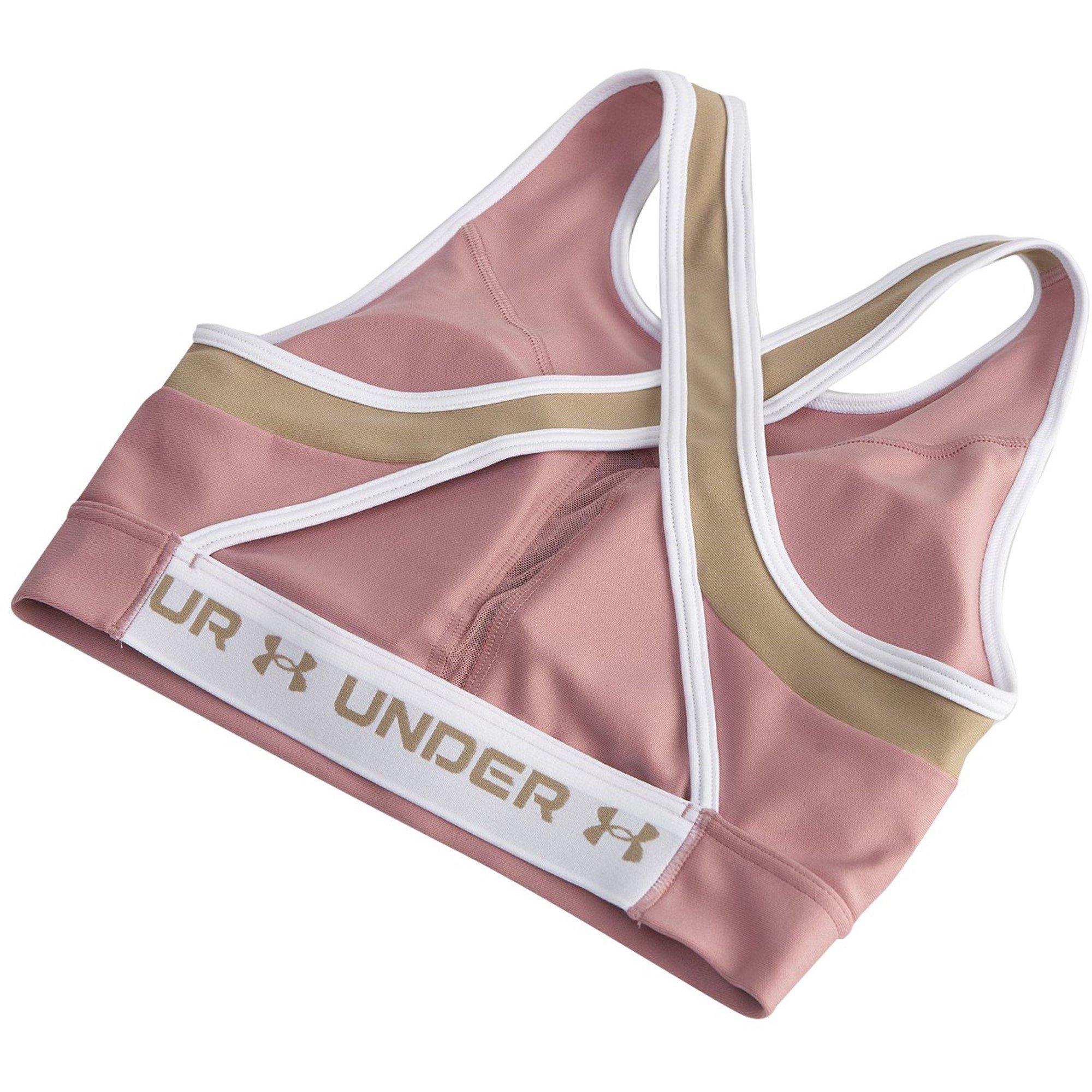 Pink/Khaki/Wht - Under Armour - Women's Crossback Non Wired Medium Impact Sports Bra - 6