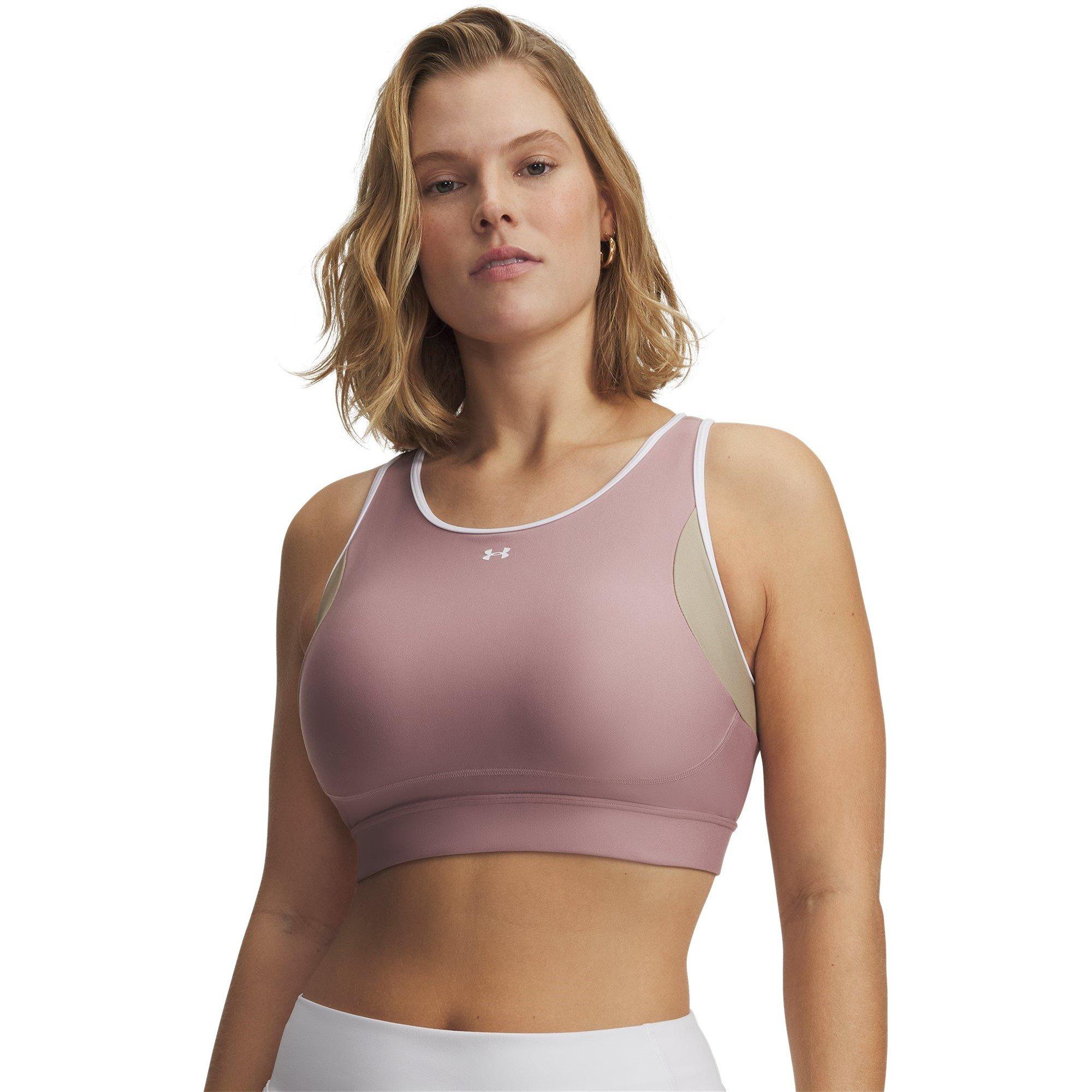 Pink/Khaki/Wht - Under Armour - Women's Crossback Non Wired Medium Impact Sports Bra - 7