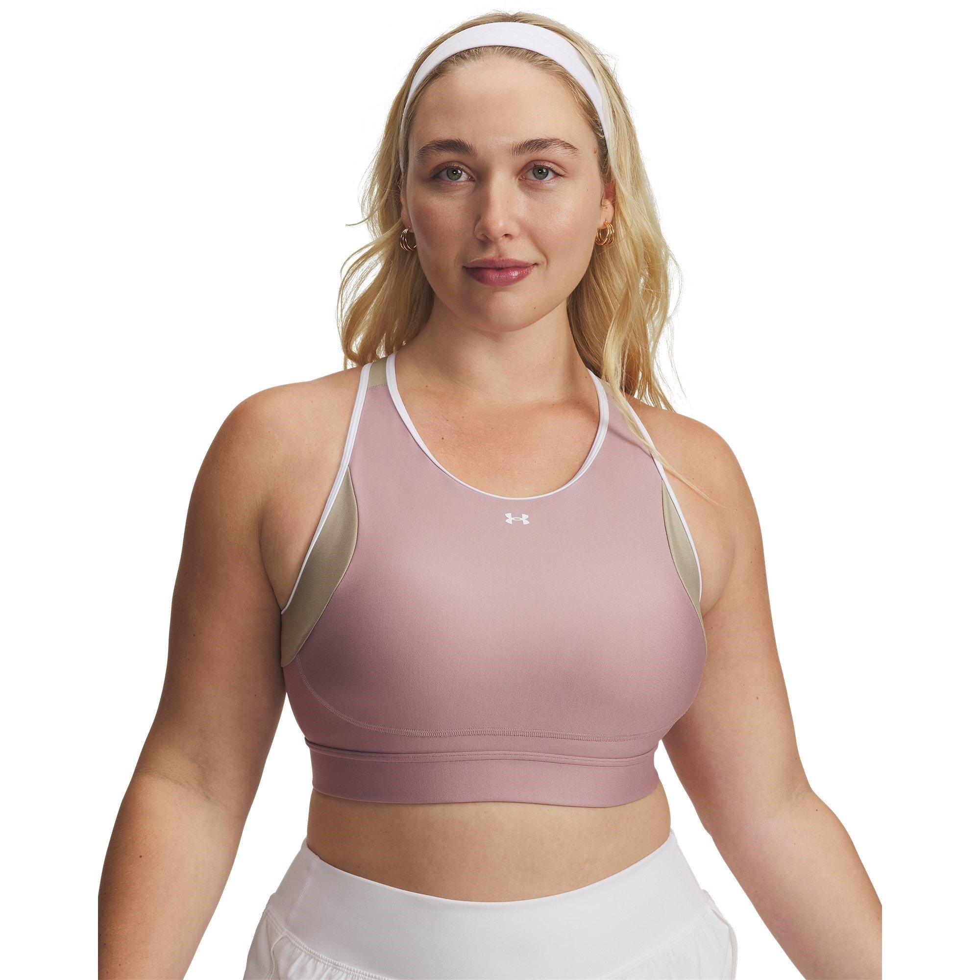Pink/Khaki/Wht - Under Armour - Women's Crossback Non Wired Medium Impact Sports Bra - 9