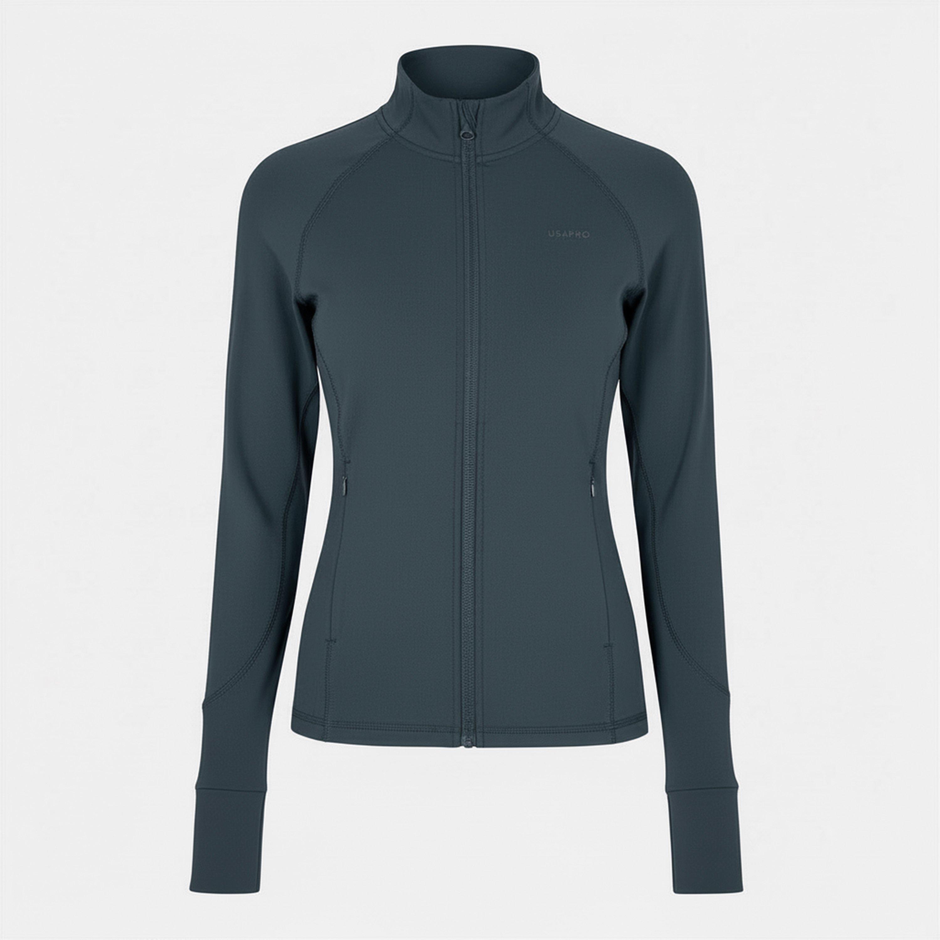 Usa Pro Women's Core Fitness Long Sleeve Slim Fit Performance Training Jacket - Charcoal - 16 (44)