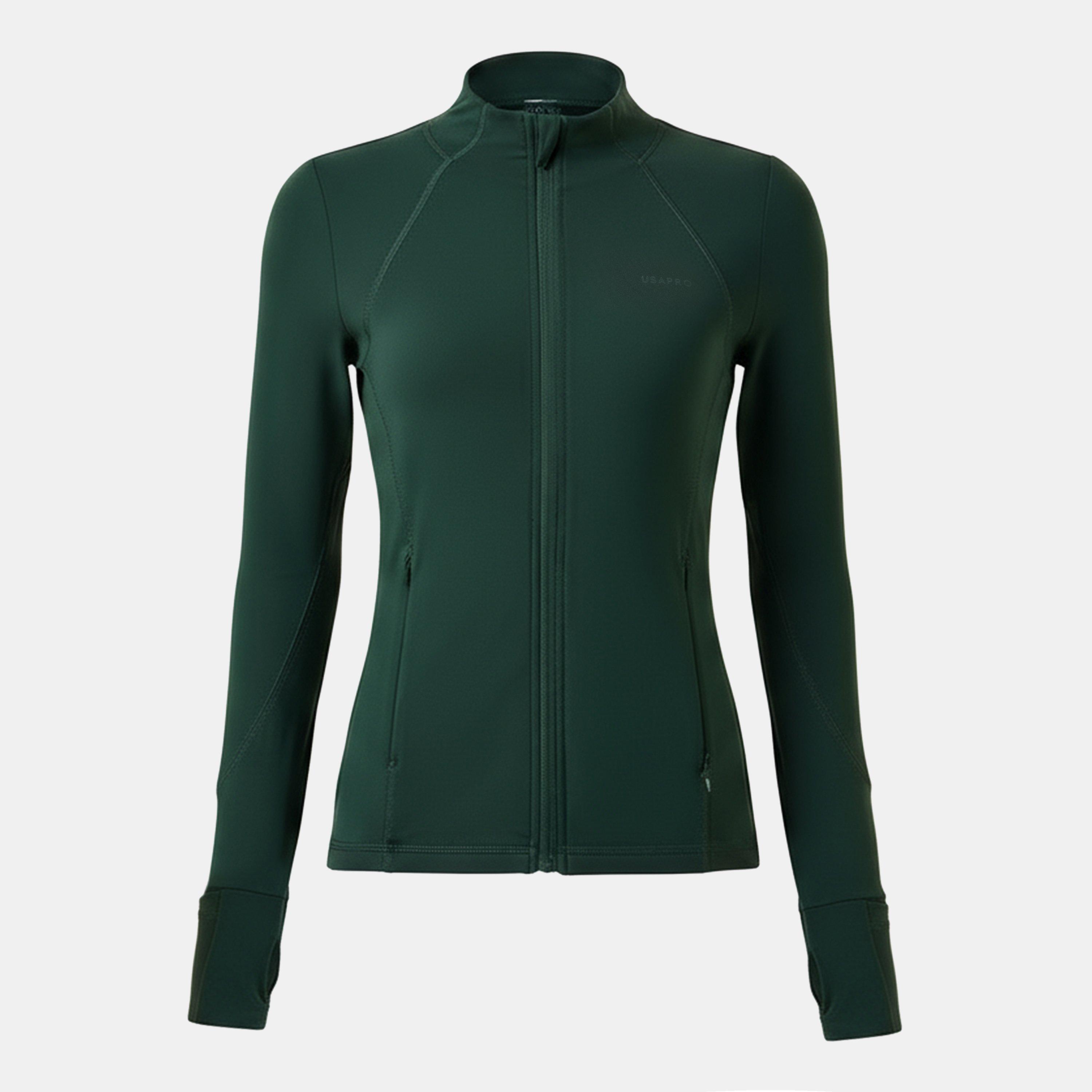 Usa Pro Women's Core Fitness Long Sleeve Slim Fit Performance Training Jacket - Khaki - 14 (42)
