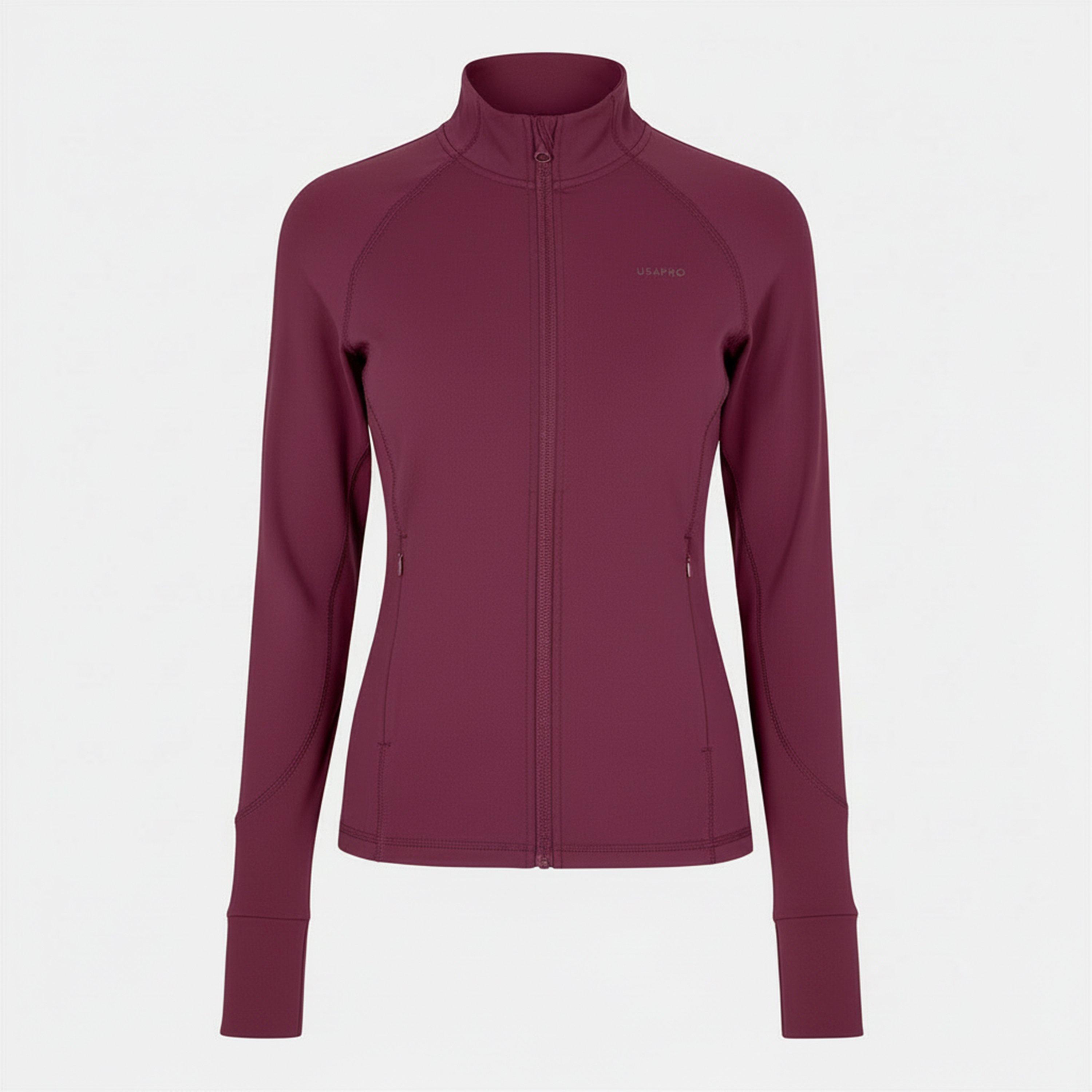 Usa Pro Women's Core Fitness Long Sleeve Slim Fit Performance Training Jacket - Dark Cherry - 10 (38)