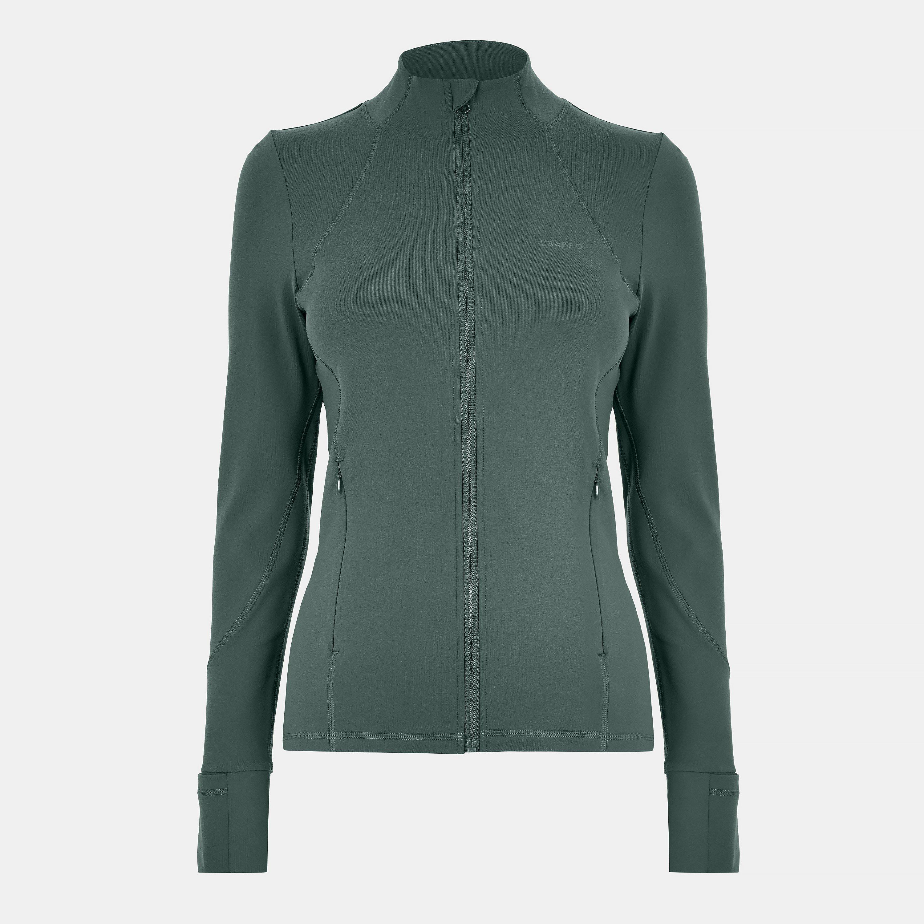 Usa Pro Women's Core Fitness Long Sleeve Slim Fit Performance Training Jacket - Khaki - 12 (40)