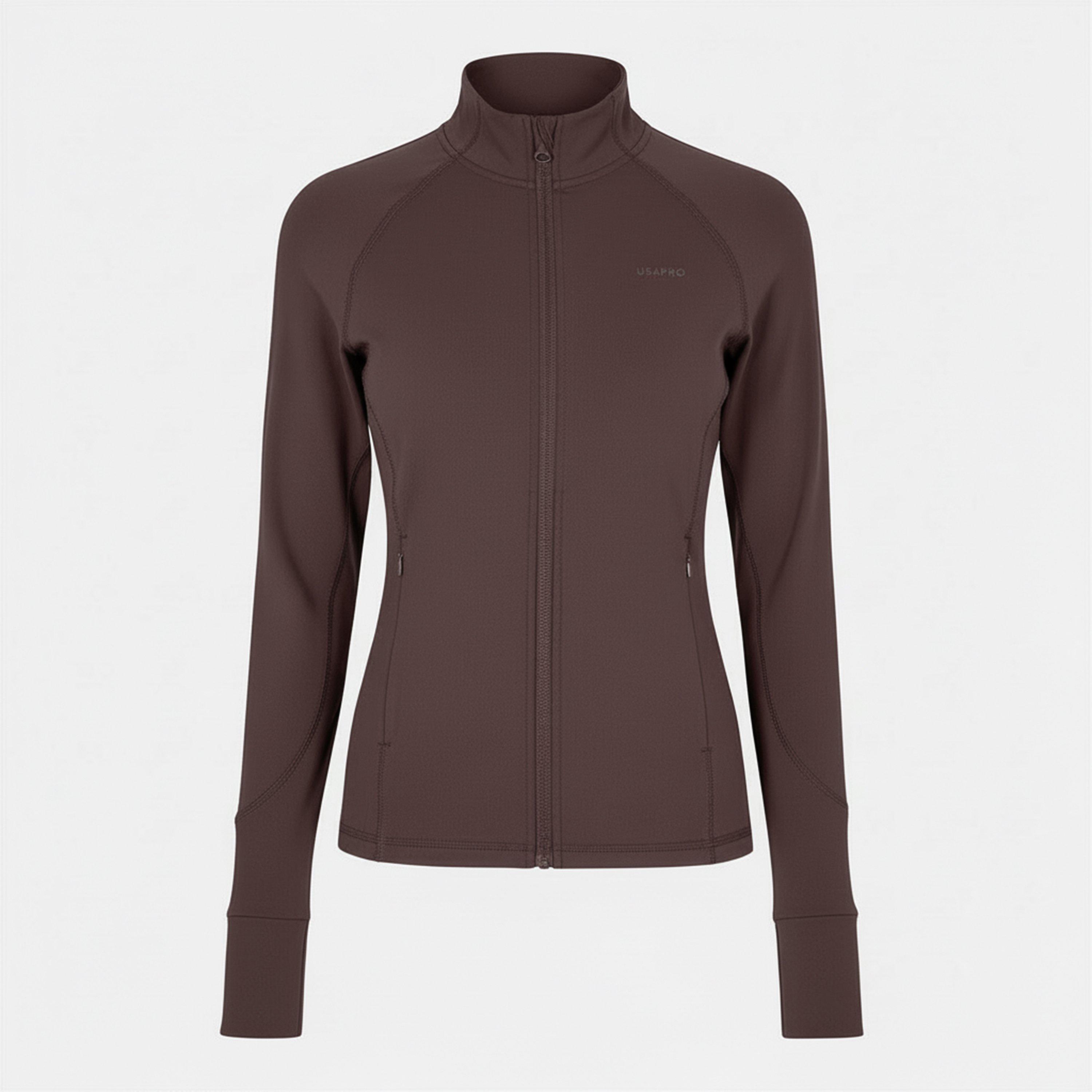 Usa Pro Women's Core Fitness Long Sleeve Slim Fit Performance Training Jacket - Espresso - 10 (38)