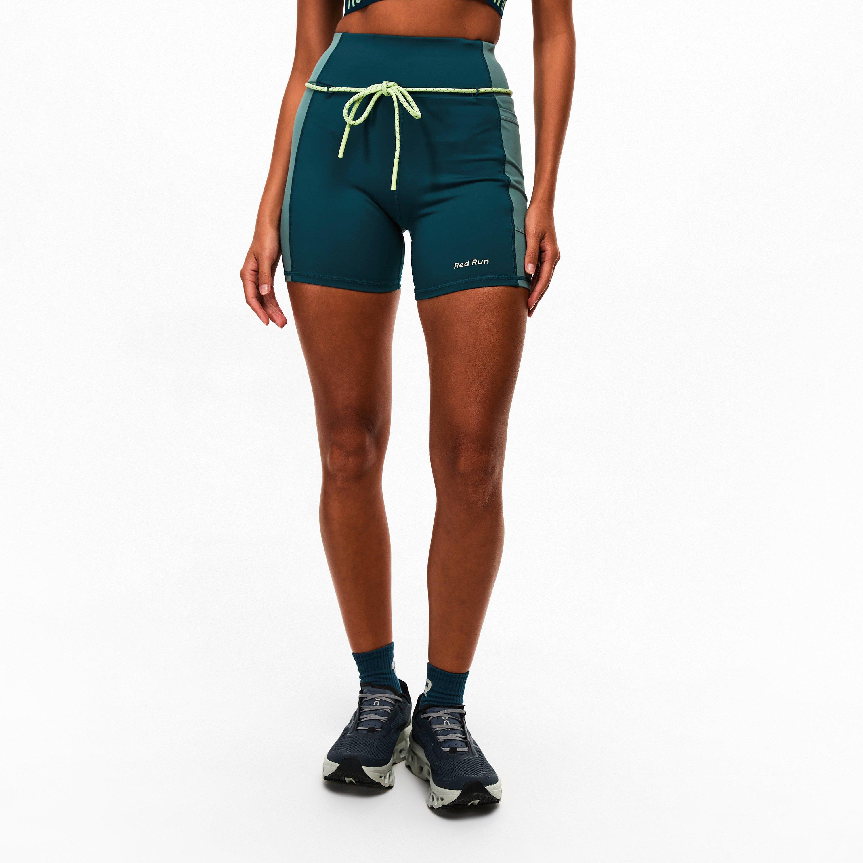 Dark Green - Red Run - Womens Skyline Cycling Shorts - 3