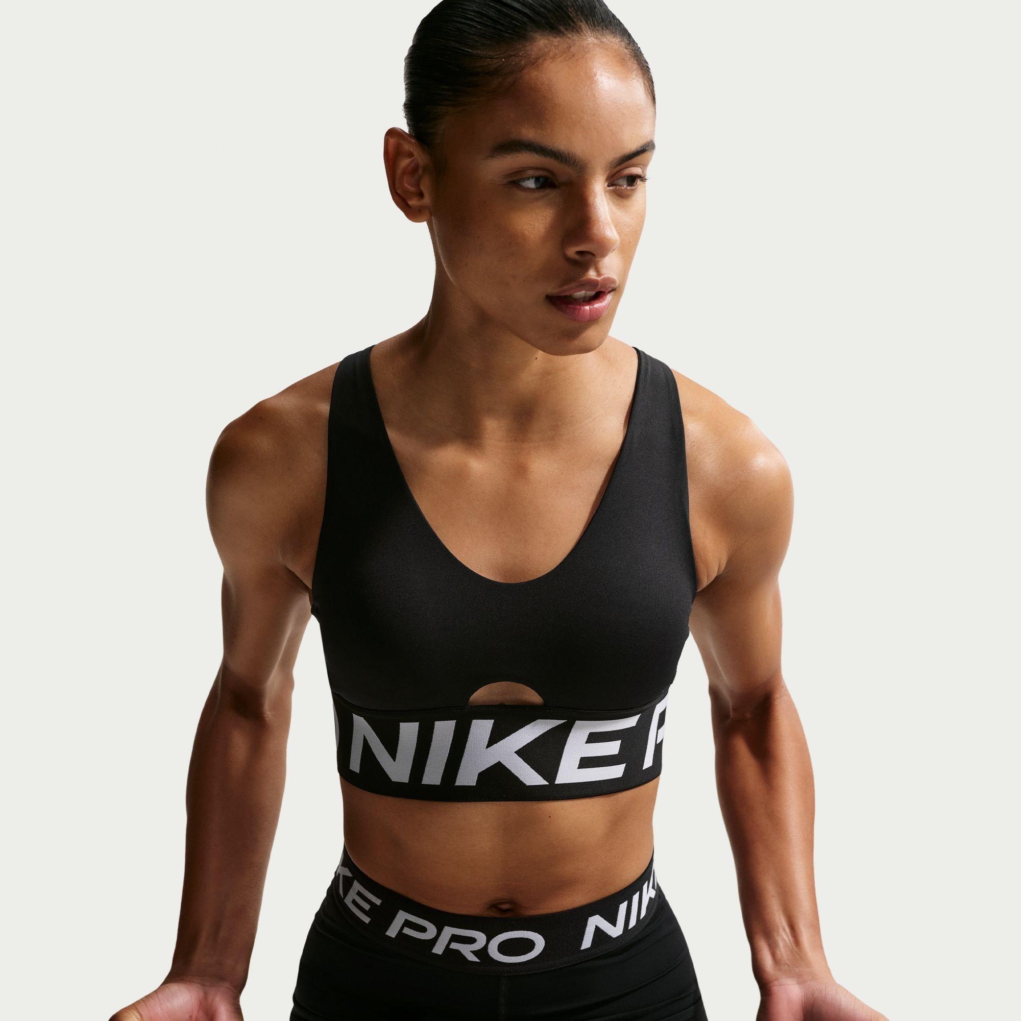 Black/White - Nike - Women's Indy Plunge Non Wired Medium Impact Sports Bra - 5