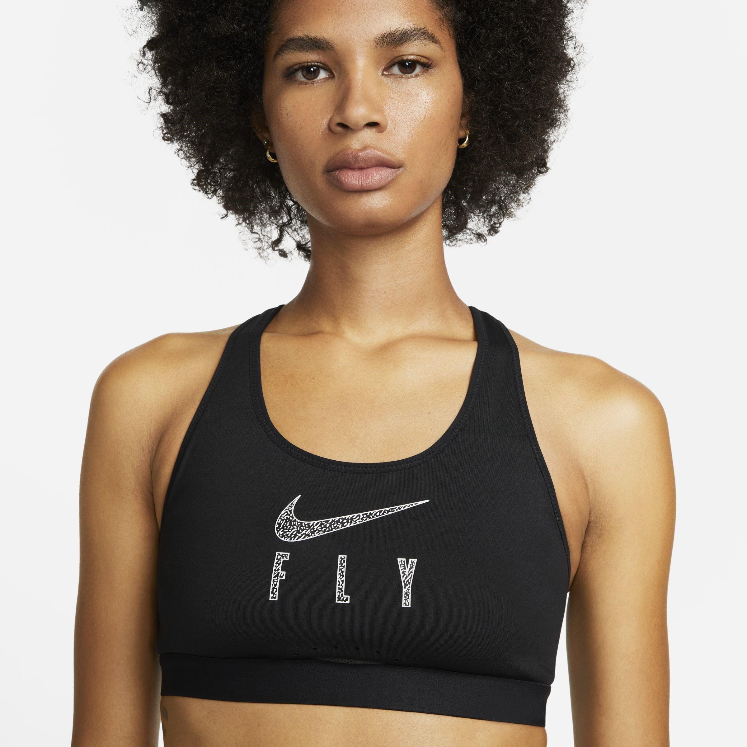 Zwart/Wit - Nike - Swoosh Fly High-Support Non-Padded Mesh-Back Sports Bra - 3