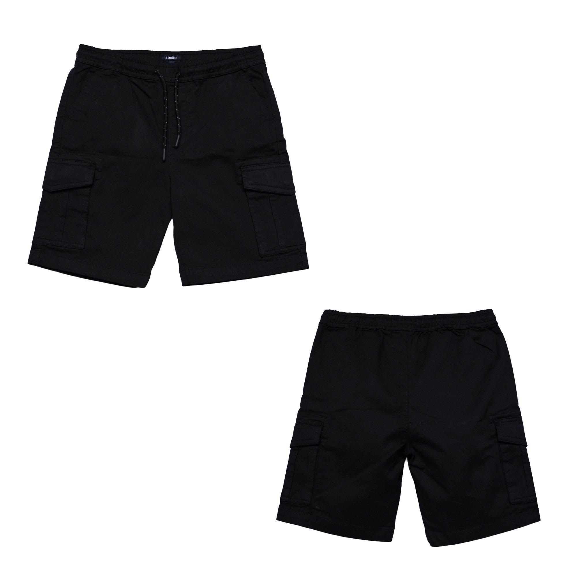 BLACK - Studio - Older Boys Utility Woven Short Black - 1