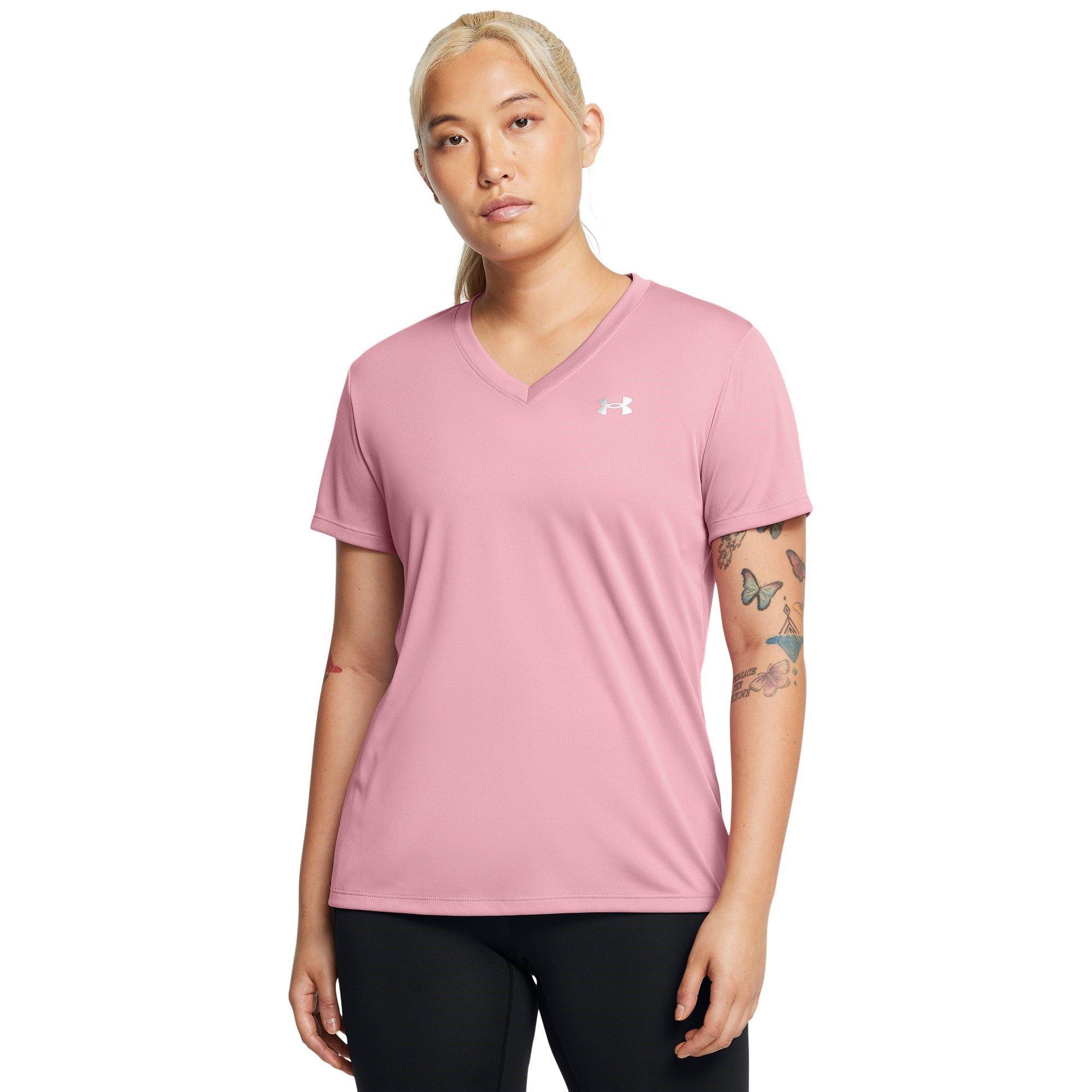 Pink/Met.Silver - Under Armour - Velocity V-Neck Short Sleeve Tee Womens - 2