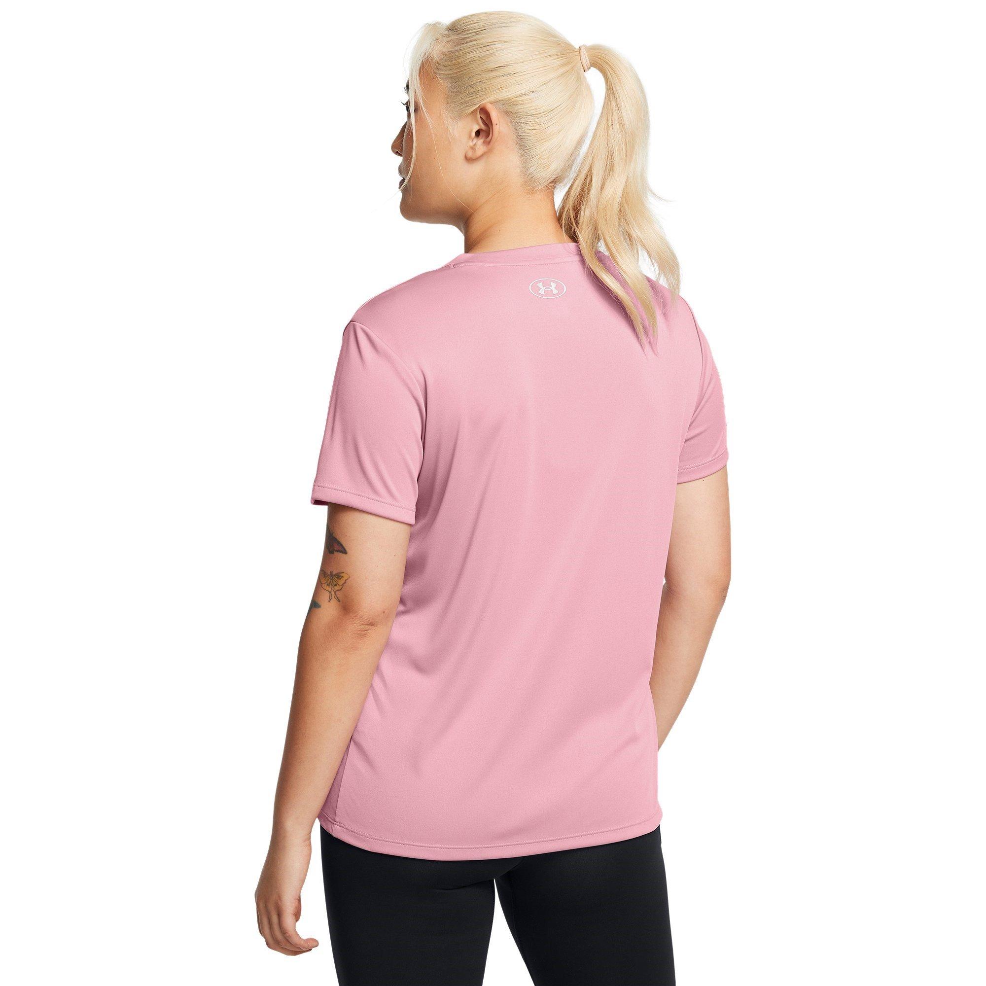 Pink/Met.Silver - Under Armour - Velocity V-Neck Short Sleeve Tee Womens - 3