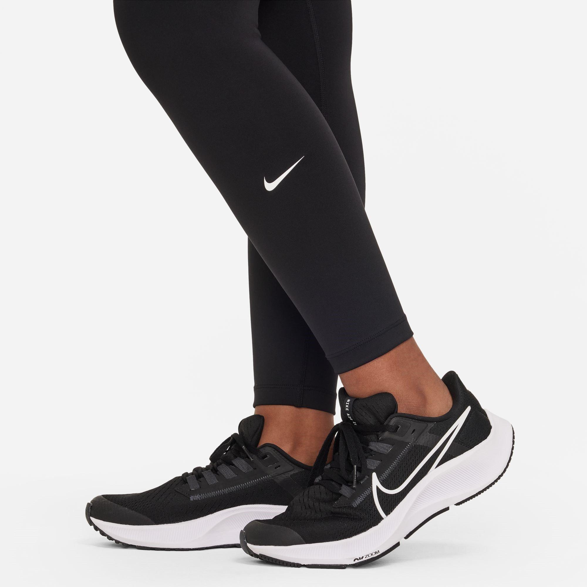 Preto/Branco - Nike - Dri-Fit One Big Kids' (Girls') Leggings (Extended Size) Gym Legging Girls - 3