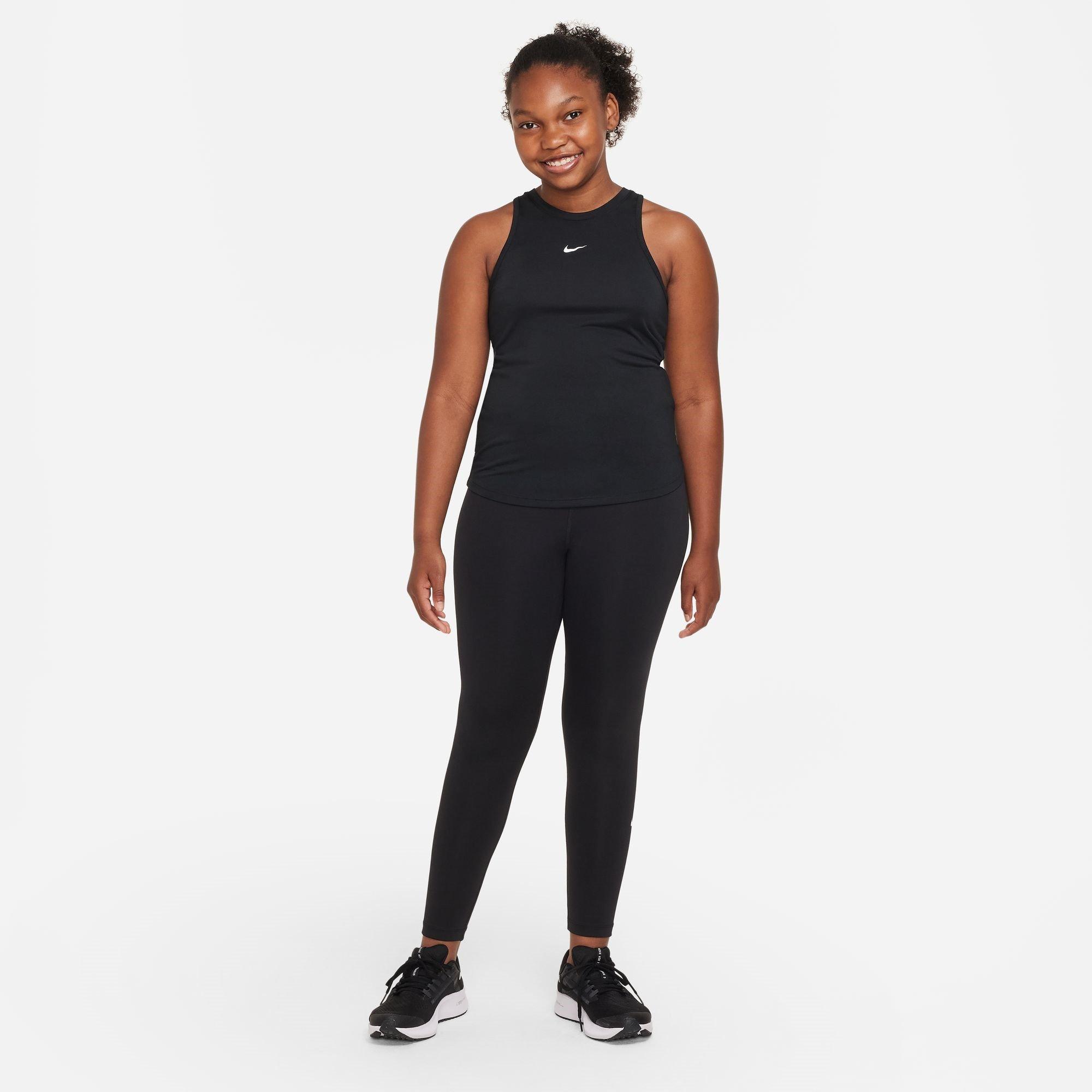 Preto/Branco - Nike - Dri-Fit One Big Kids' (Girls') Leggings (Extended Size) Gym Legging Girls - 5