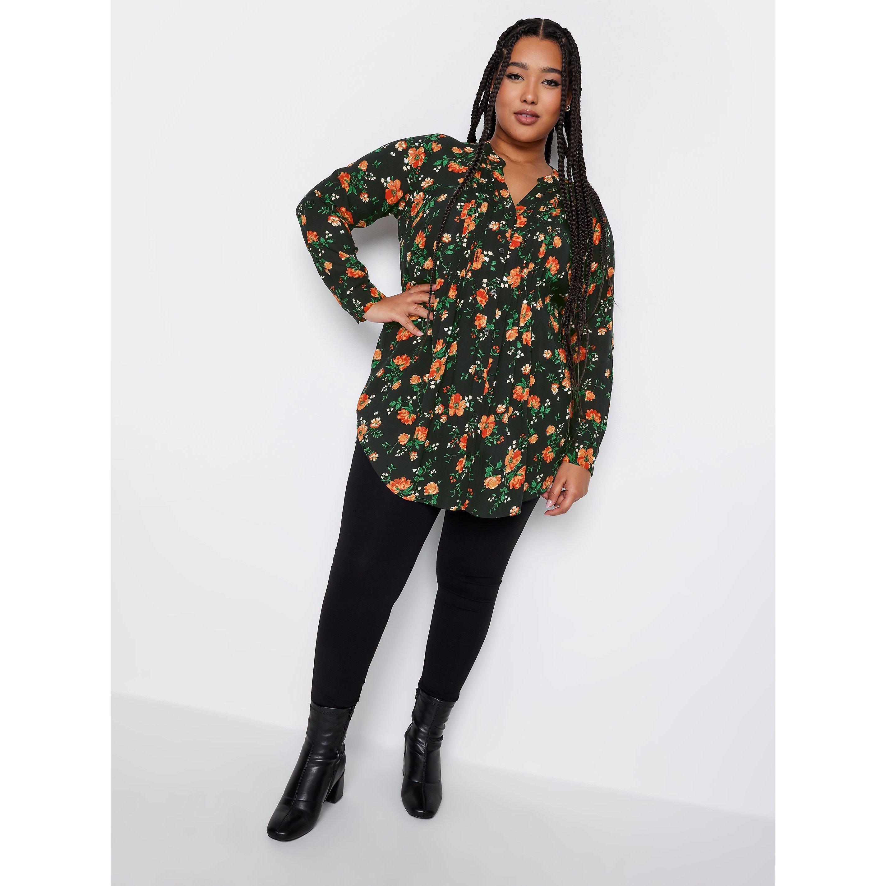 Black/Red - YOURS - Curve Floral Pintuck Shirt - 2