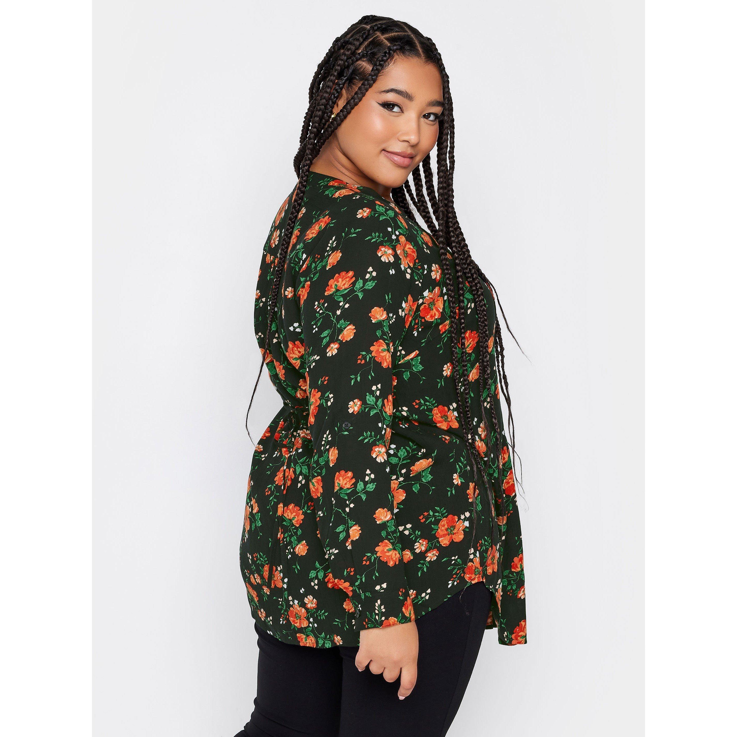 Black/Red - YOURS - Curve Floral Pintuck Shirt - 3