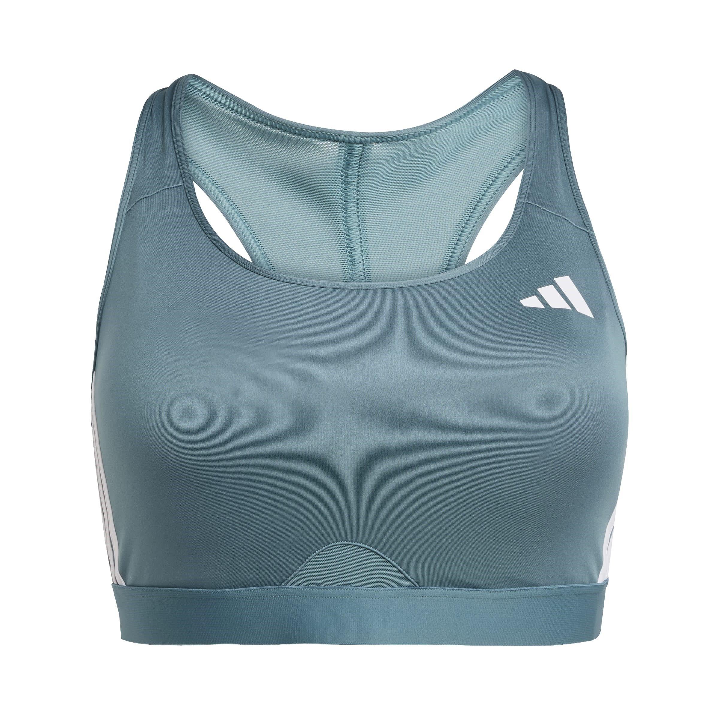 Teal/White - adidas - Powerimpact Train Medium-Support 3-Stripes Bra Womens - 1