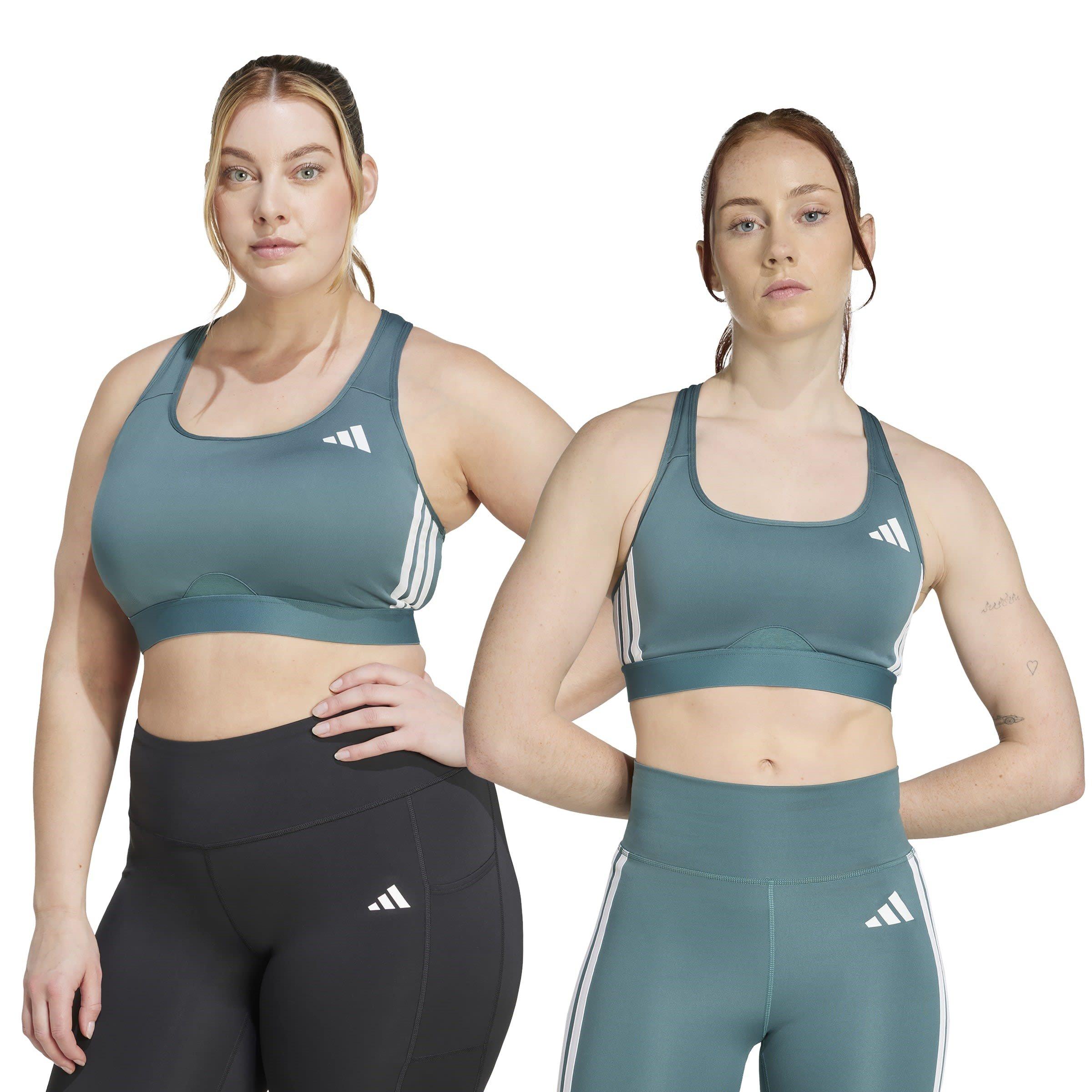 Teal/White - adidas - Powerimpact Train Medium-Support 3-Stripes Bra Womens - 3