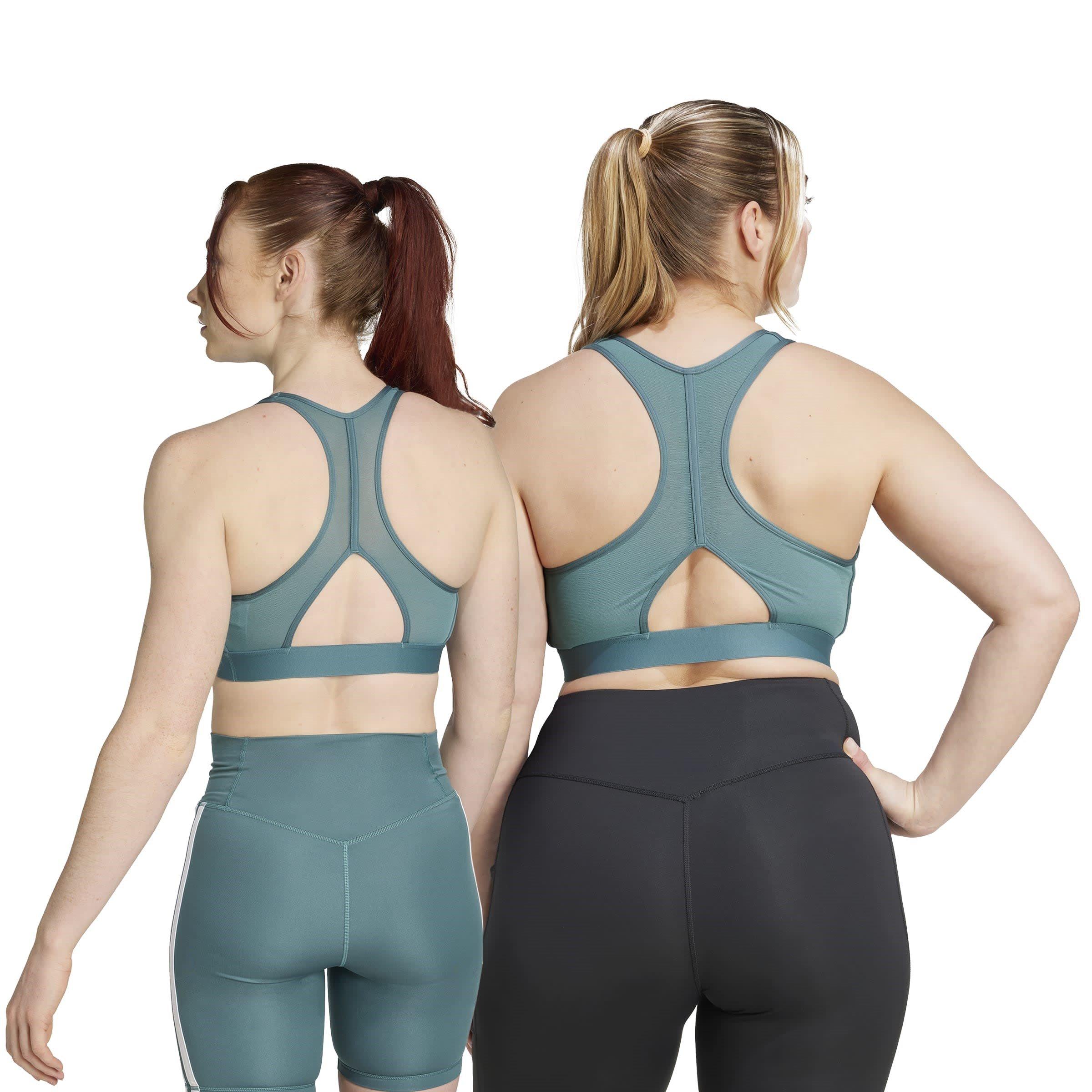 Teal/White - adidas - Powerimpact Train Medium-Support 3-Stripes Bra Womens - 4