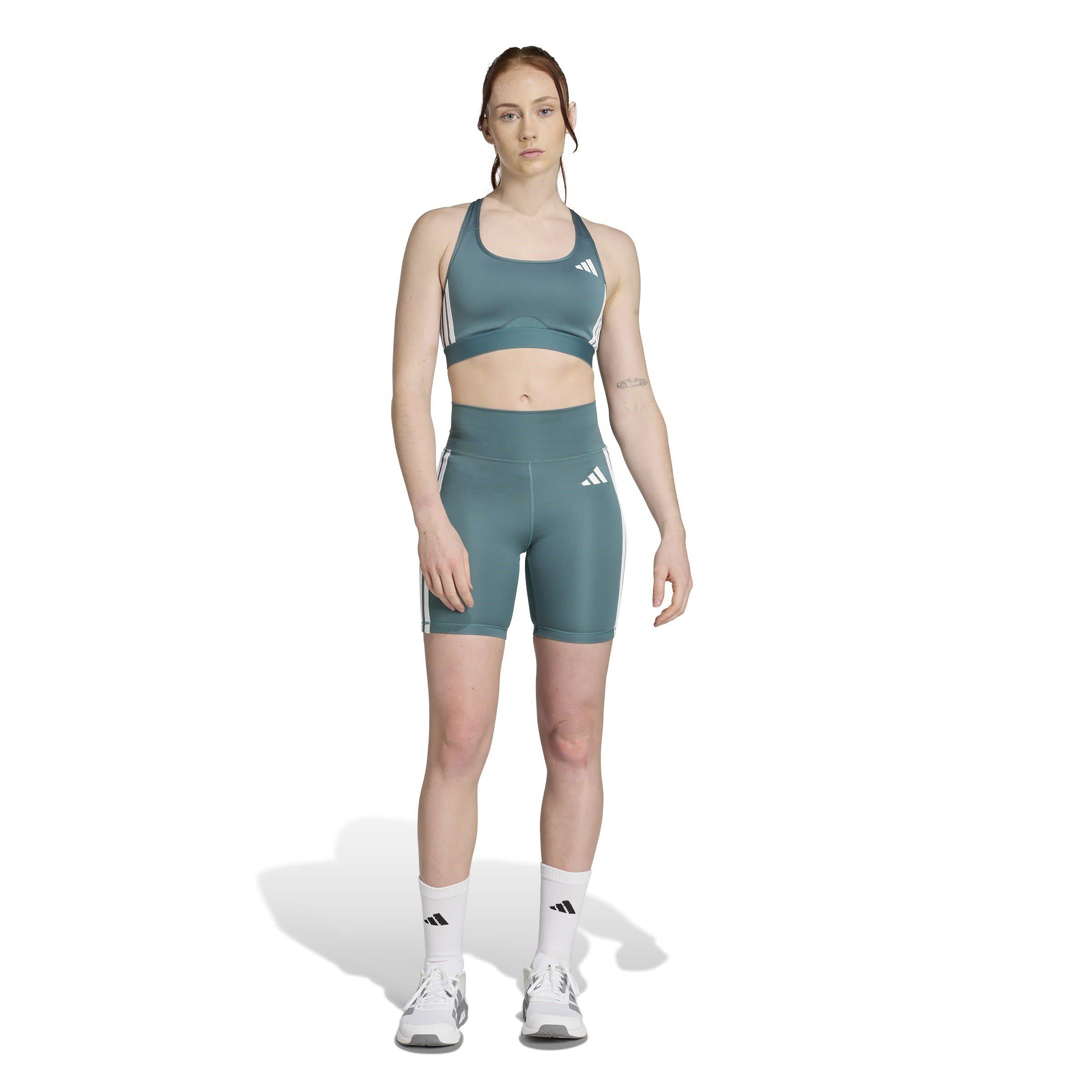 Teal/White - adidas - Powerimpact Train Medium-Support 3-Stripes Bra Womens - 7