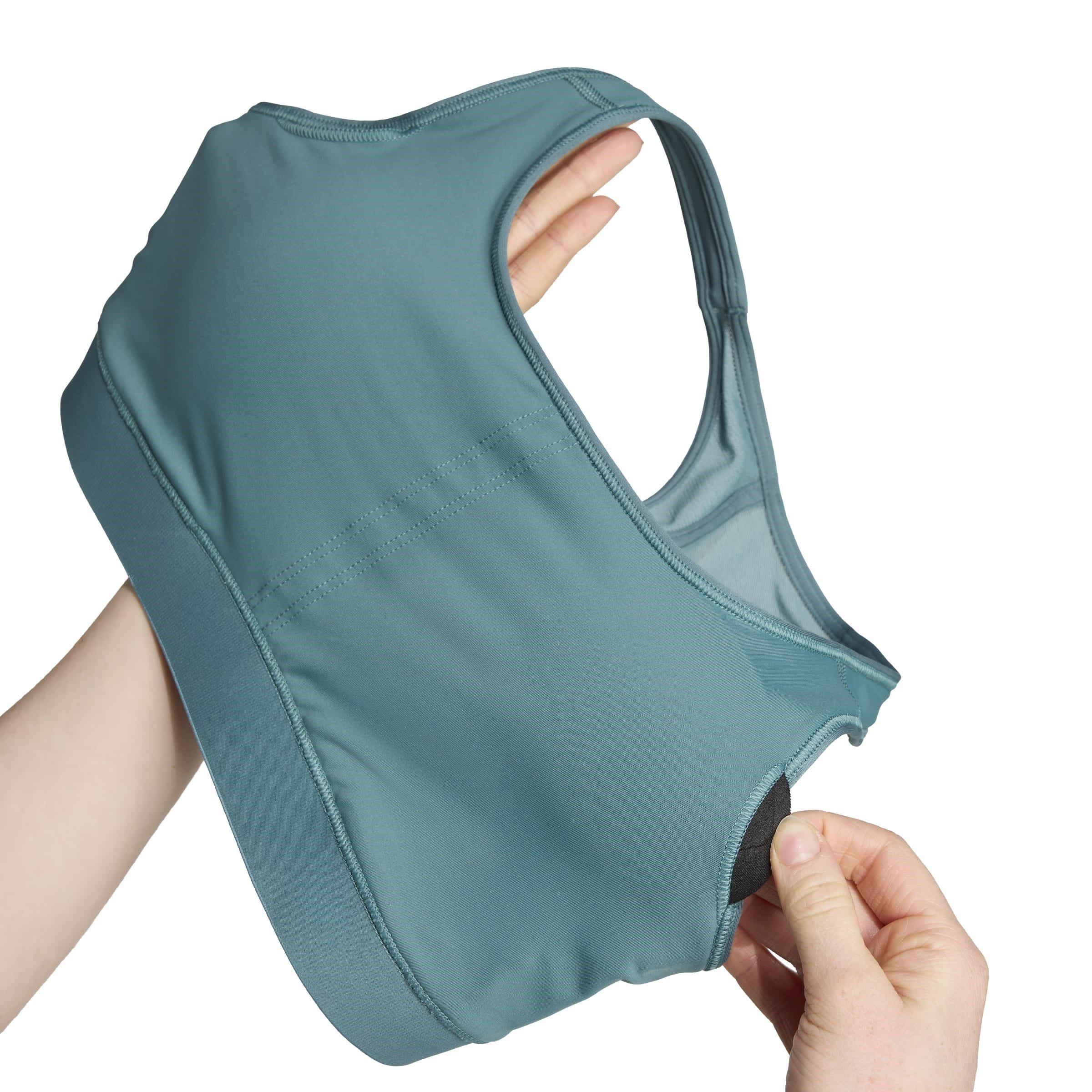 Teal/White - adidas - Powerimpact Train Medium-Support 3-Stripes Bra Womens - 10