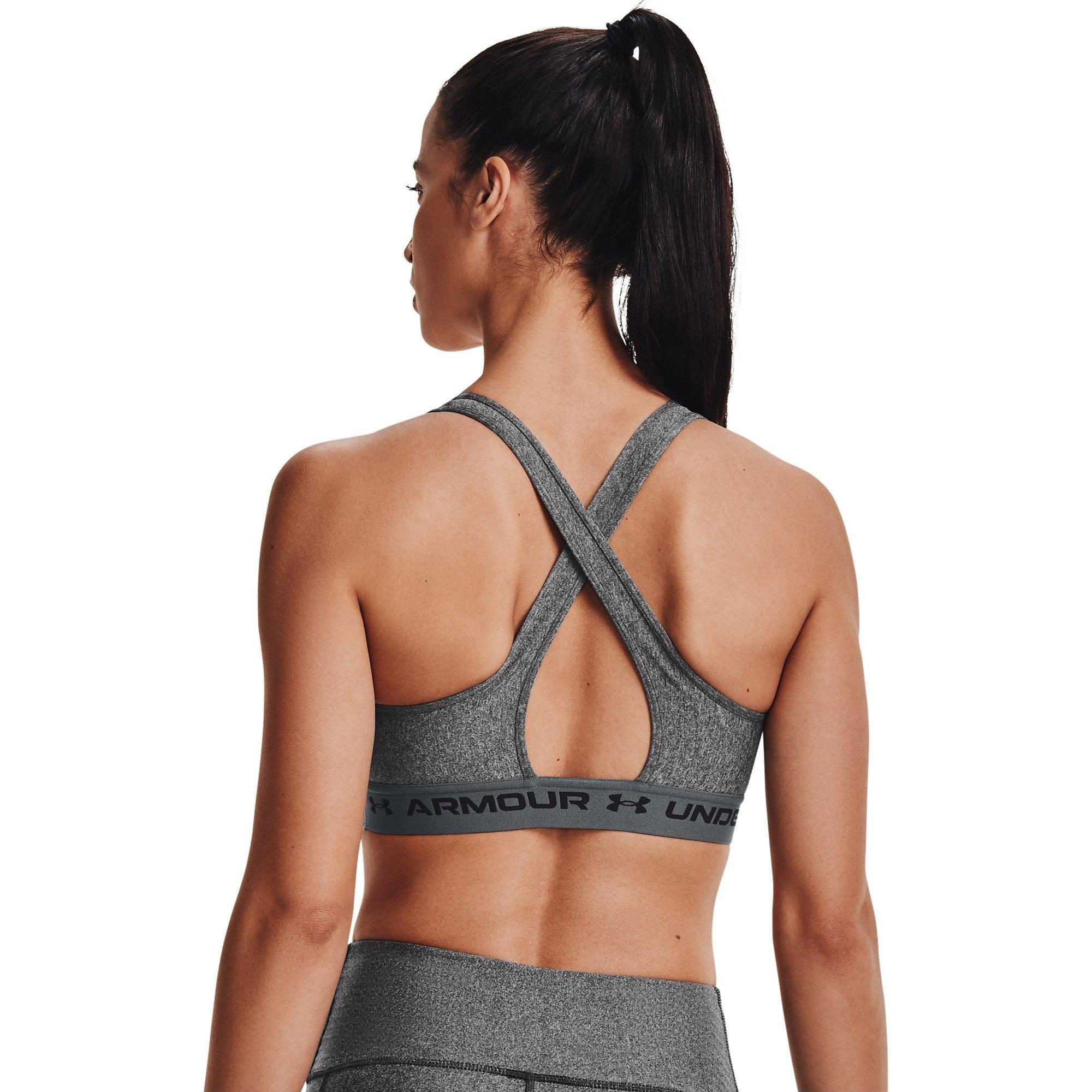 Charcoal/White - Under Armour - Crossback Medium Impact Sports Bra Womens - 4