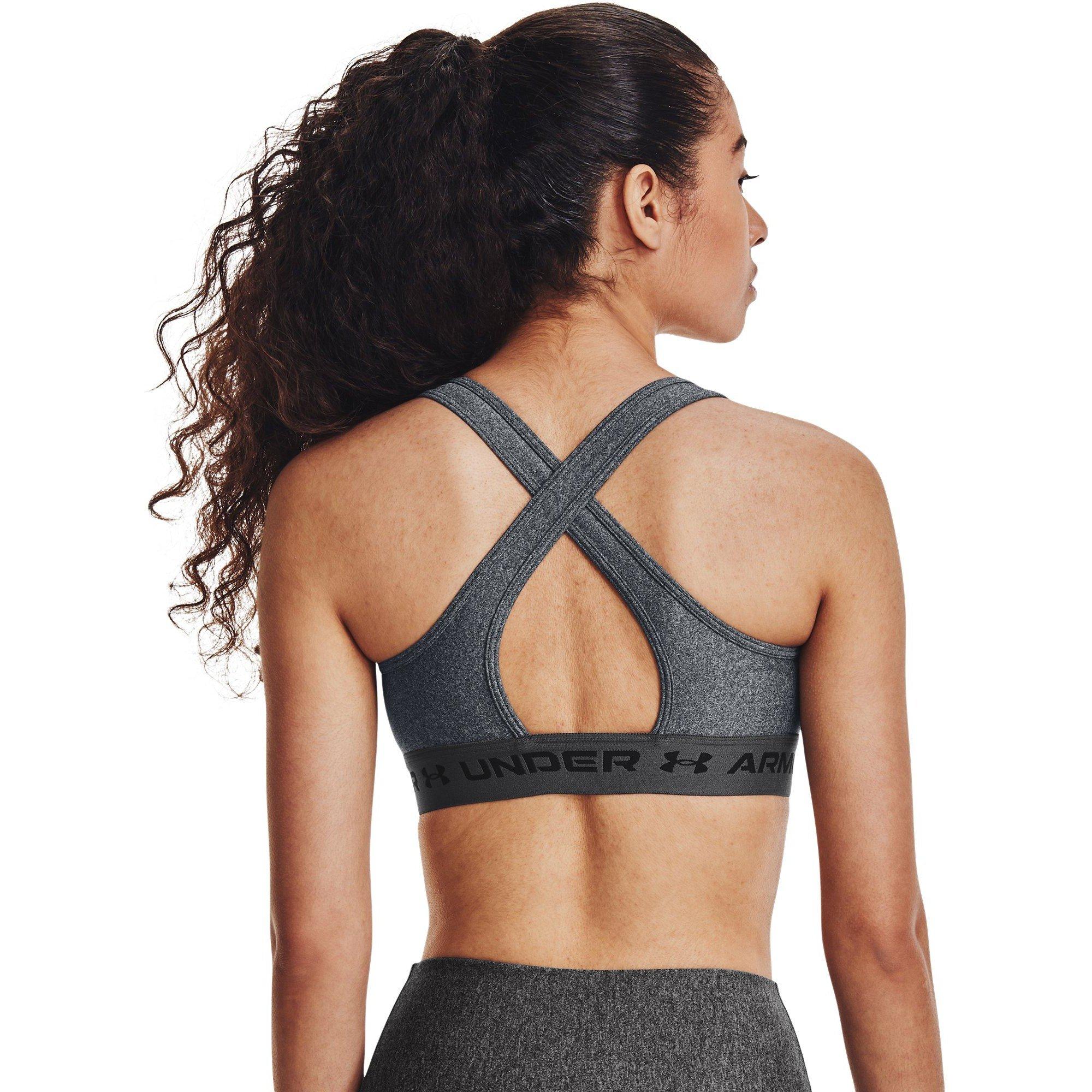 Charcoal/White - Under Armour - Crossback Medium Impact Sports Bra Womens - 6