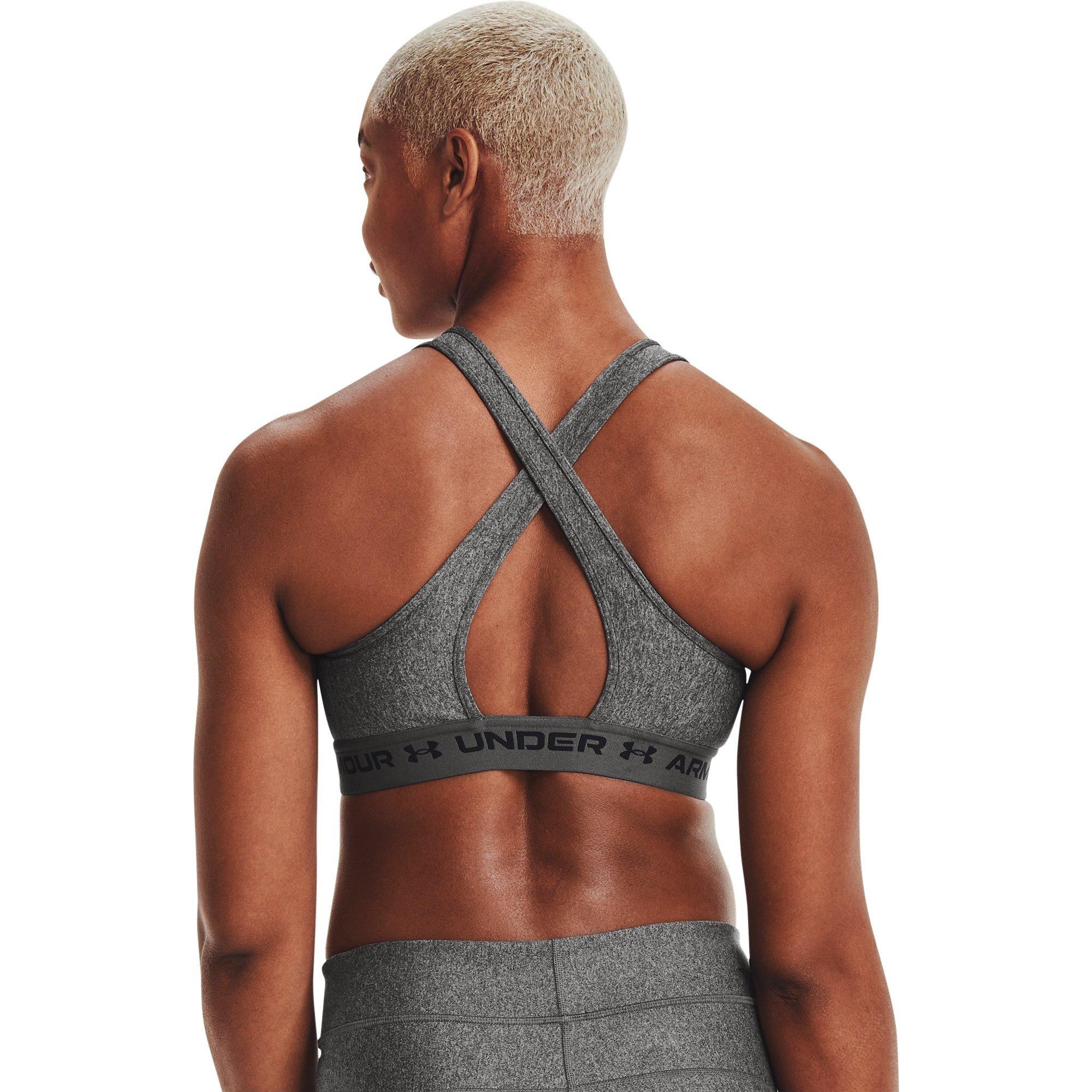 Charcoal/White - Under Armour - Crossback Medium Impact Sports Bra Womens - 8