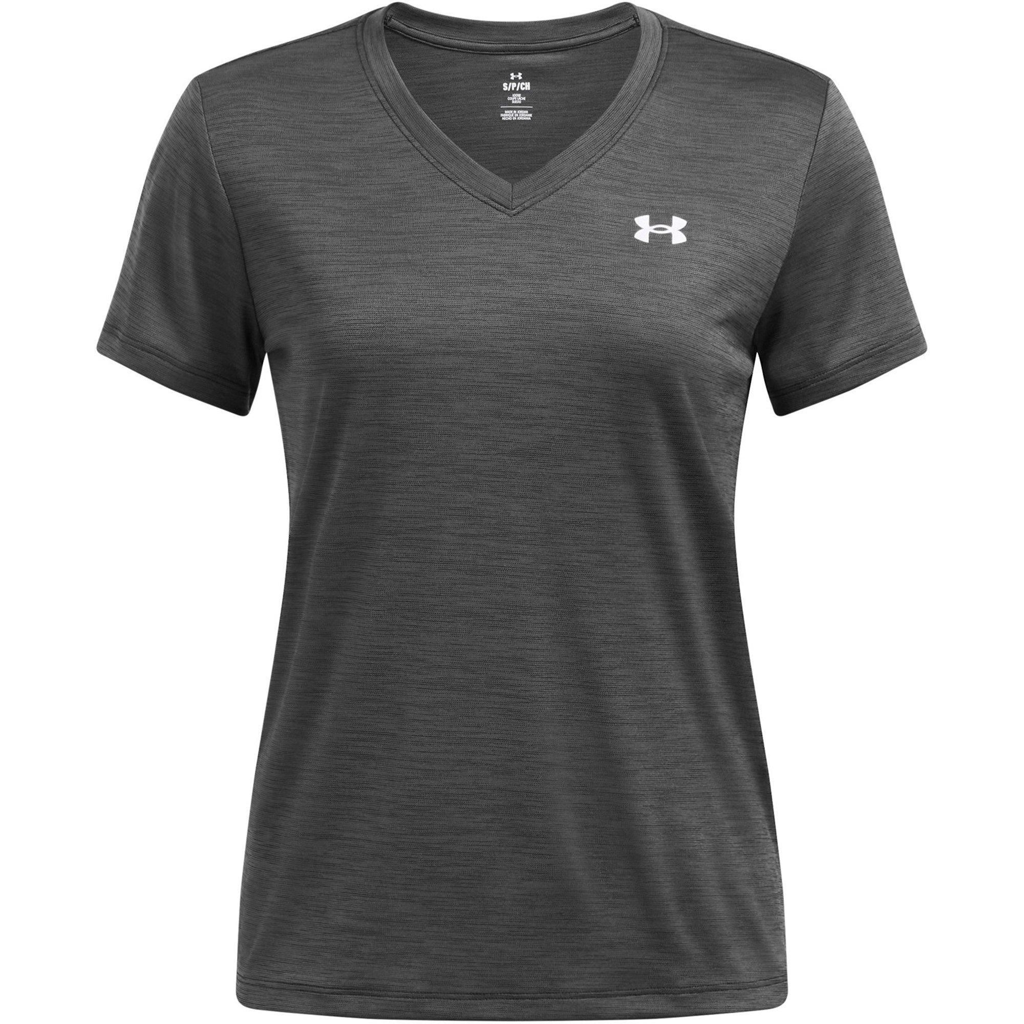Black/M.Silver - Under Armour - Velocity Twist V-Neck Short Sleeve Tee Womens - 1