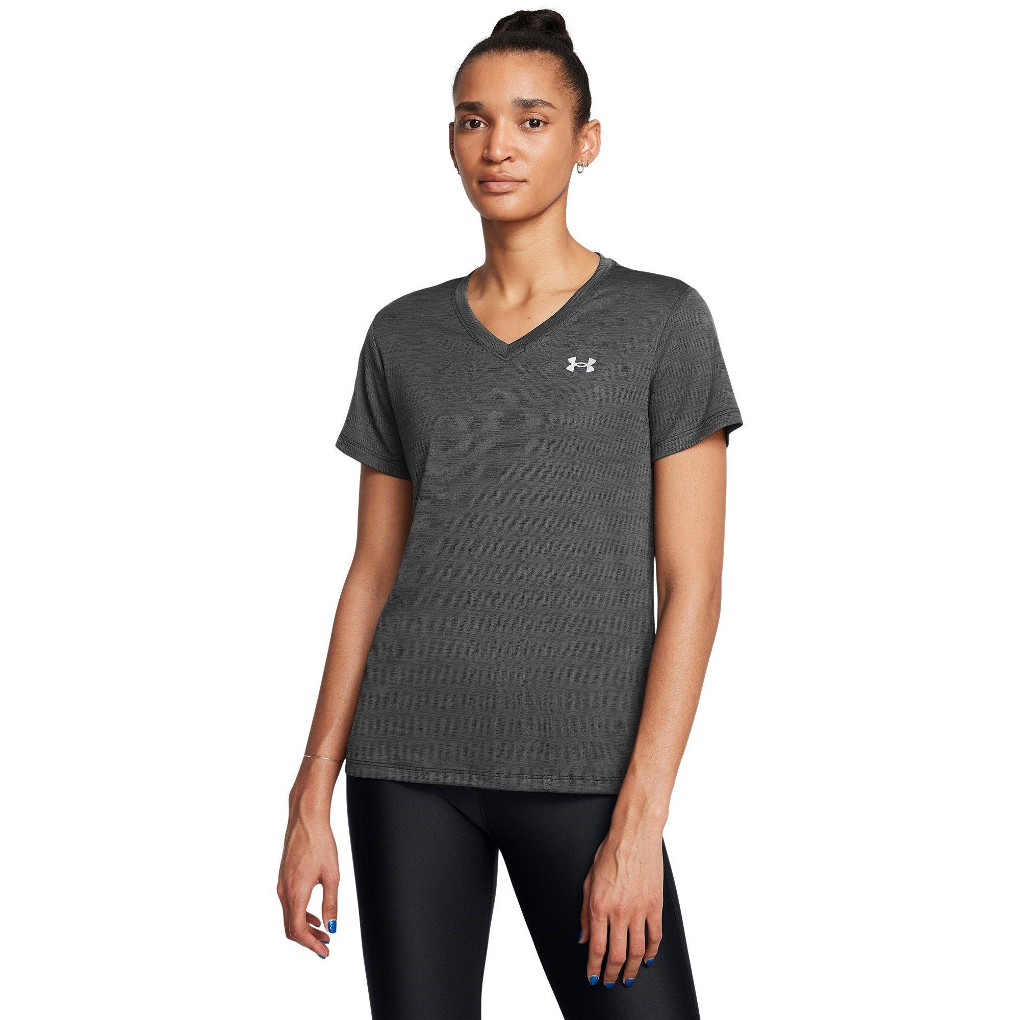 Black/M.Silver - Under Armour - Velocity Twist V-Neck Short Sleeve Tee Womens - 3
