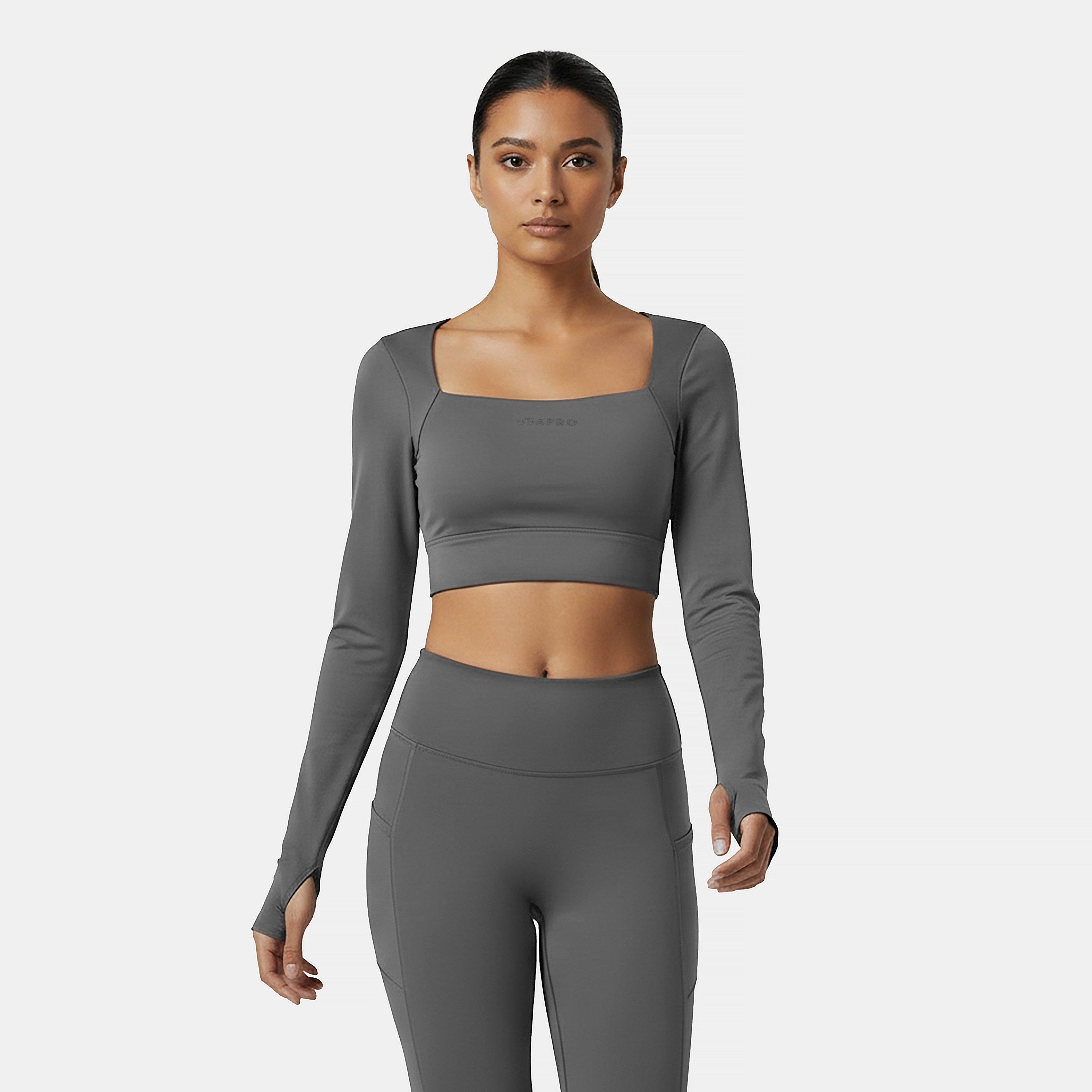 Shark Grey - USA Pro - Pro Ruched LS Womens - 3