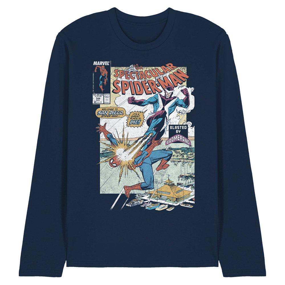 Navy - Marvel - Spiderman Blasted By Boomerang Cover Long Sleeve T - 1