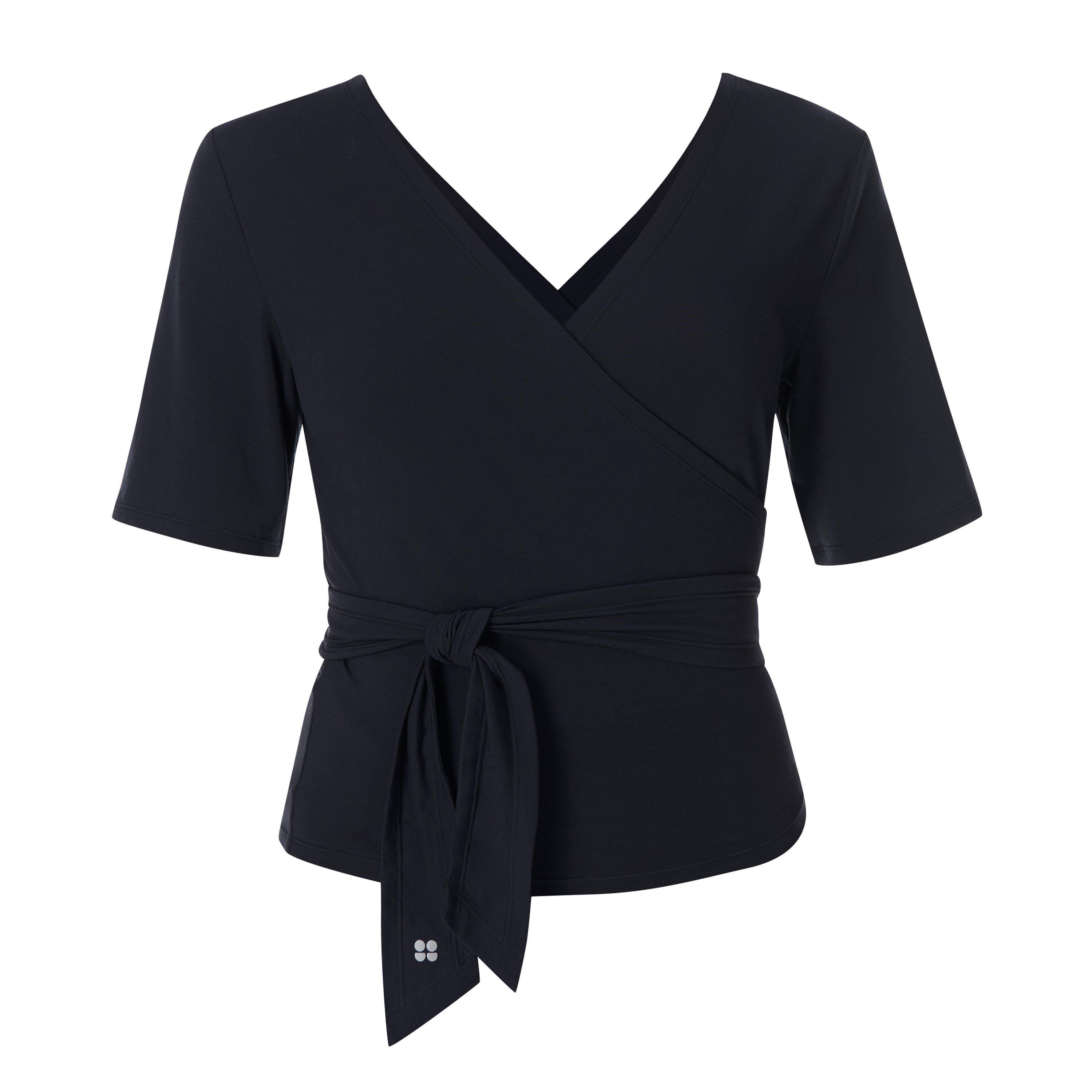 black - Sweaty Betty - Women's Soft Flow Wrap Short Sleeve Performance Gym Top - 1