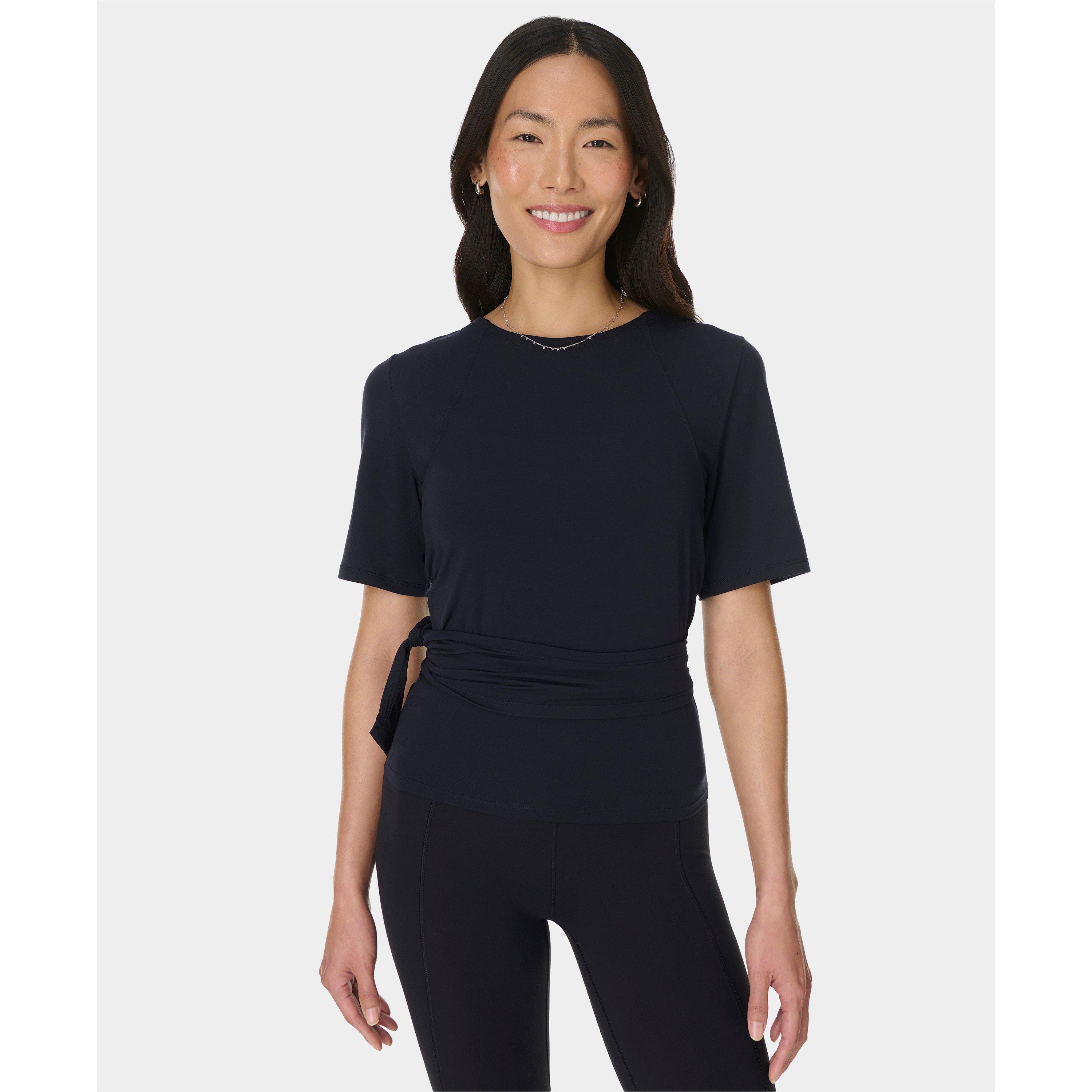 black - Sweaty Betty - Women's Soft Flow Wrap Short Sleeve Performance Gym Top - 3