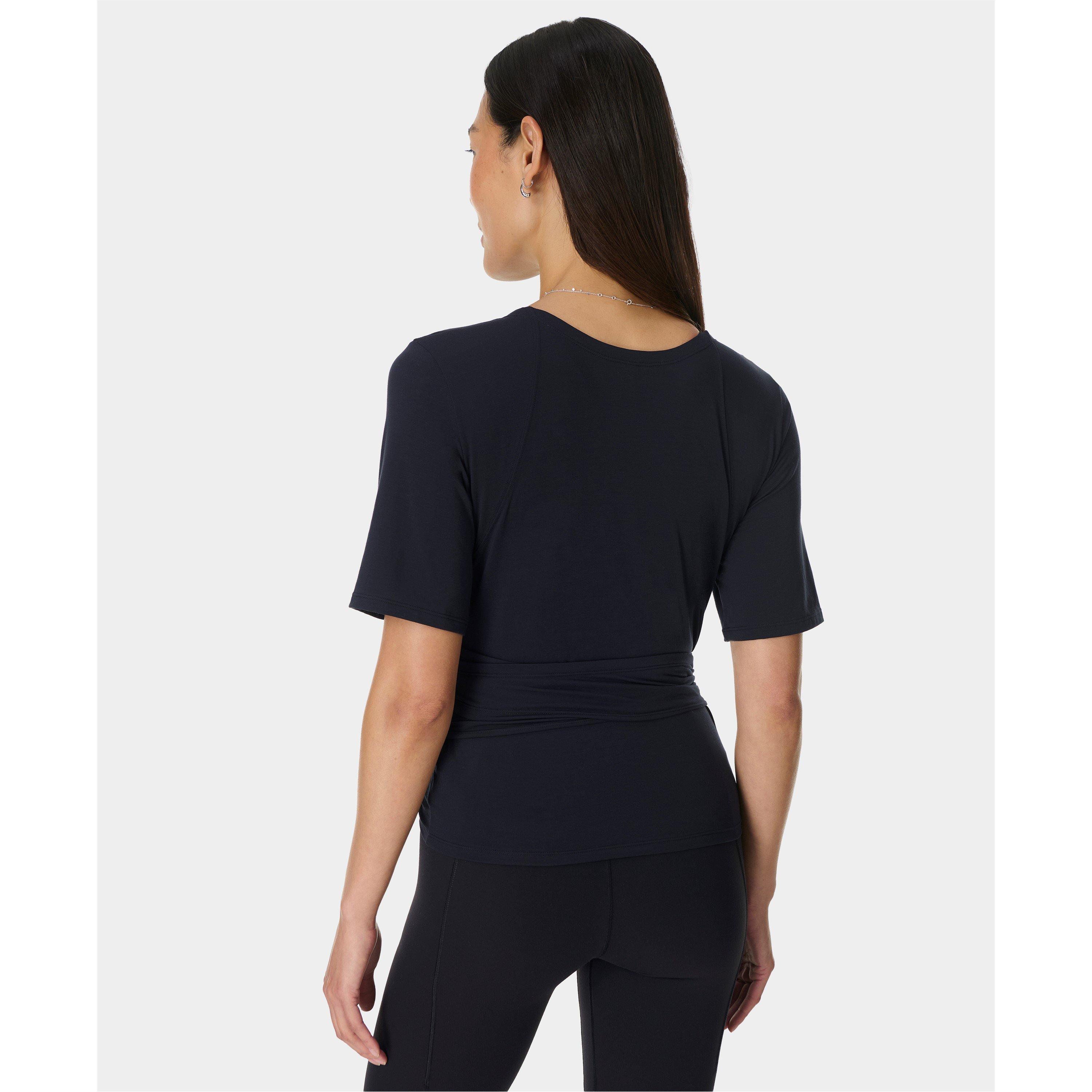 black - Sweaty Betty - Women's Soft Flow Wrap Short Sleeve Performance Gym Top - 4