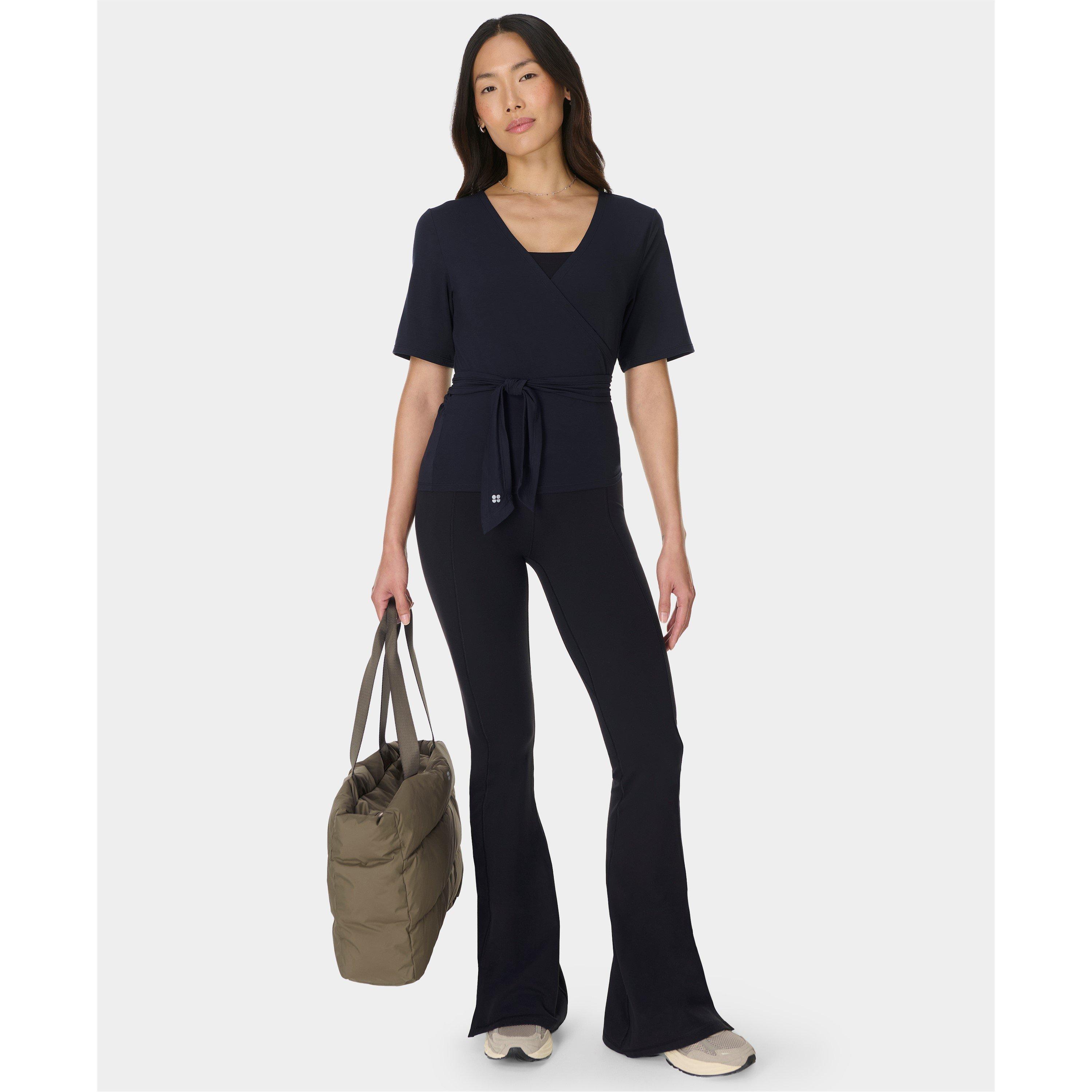 black - Sweaty Betty - Women's Soft Flow Wrap Short Sleeve Performance Gym Top - 6