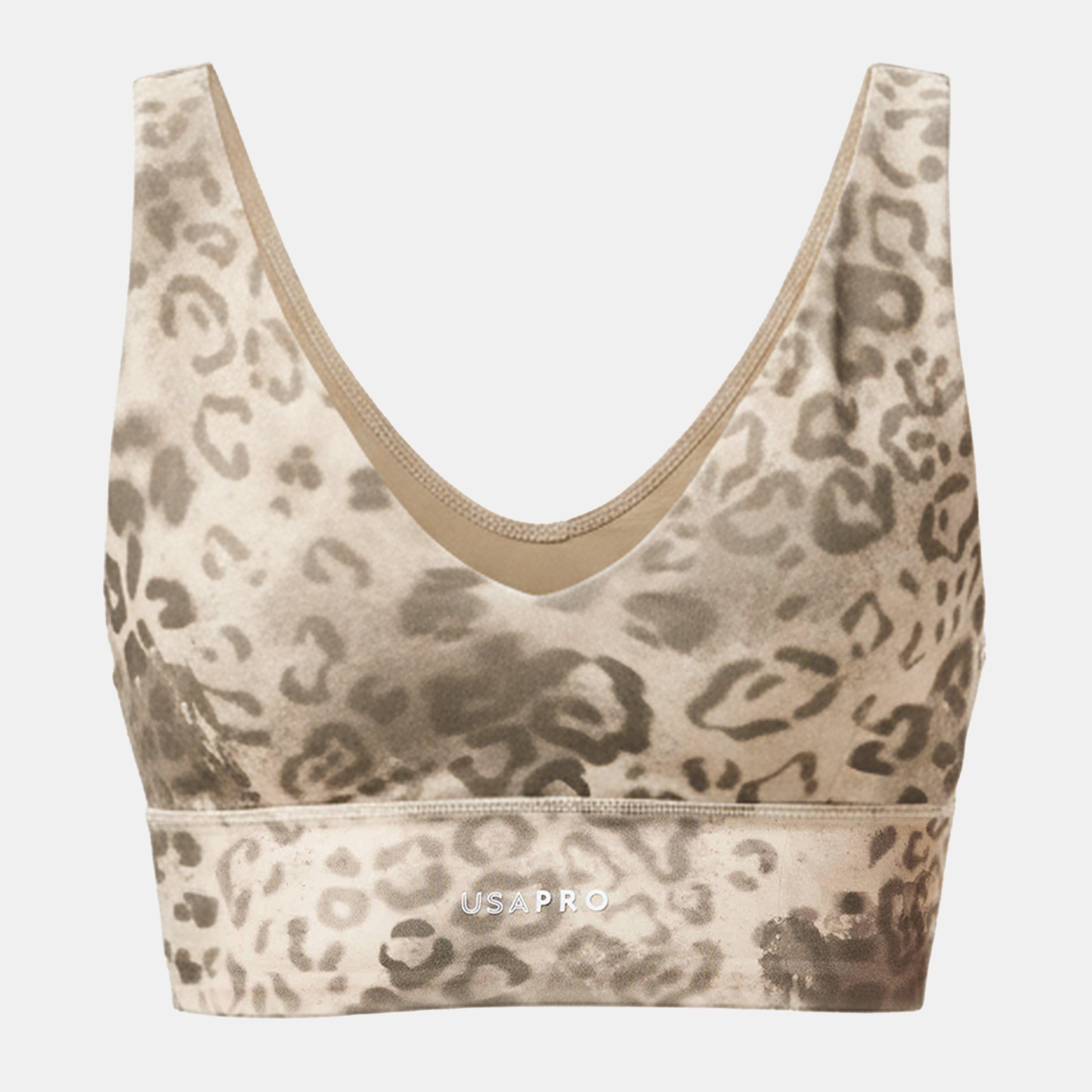 Blurred Leopard - USA Pro - Medium Impact V Neck Bra Womens - 1