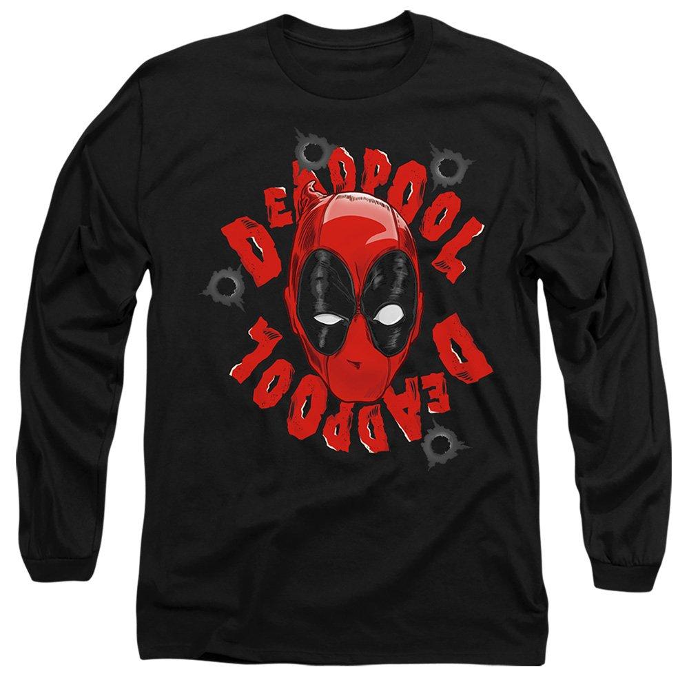 Black - Marvel - Deadpool Head Long Sleeve T-Shirt Black - 1
