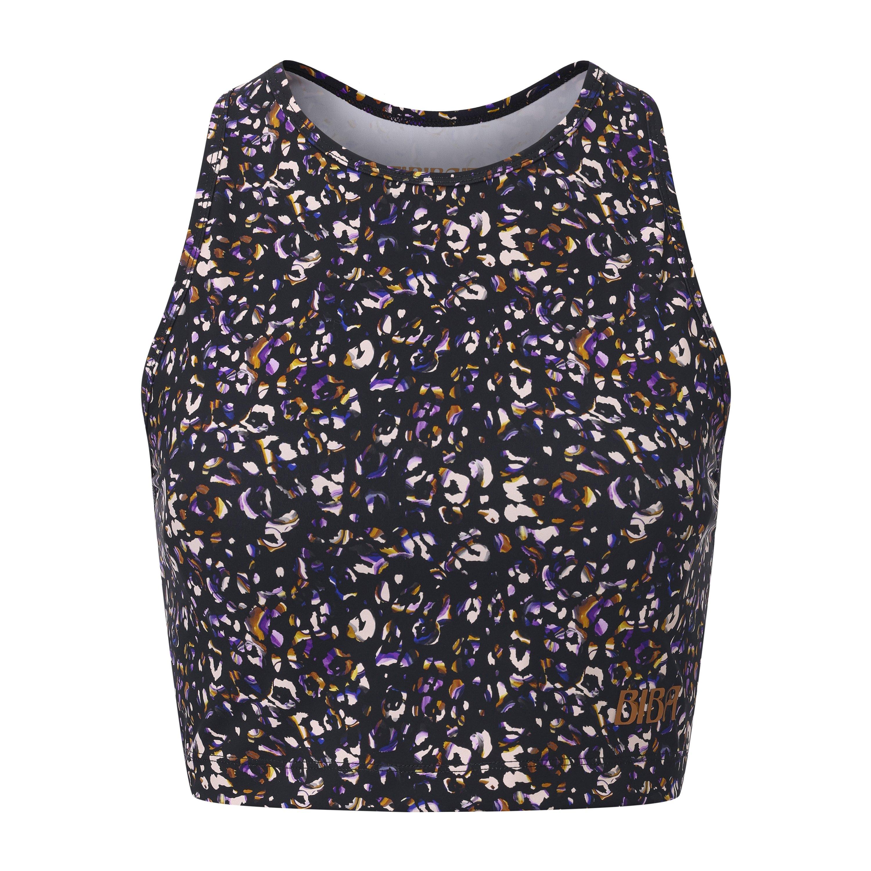 Biba Women's Move Tank Scoop Cropped Performance Gym Vest - Black Leopard - 8 (XS)