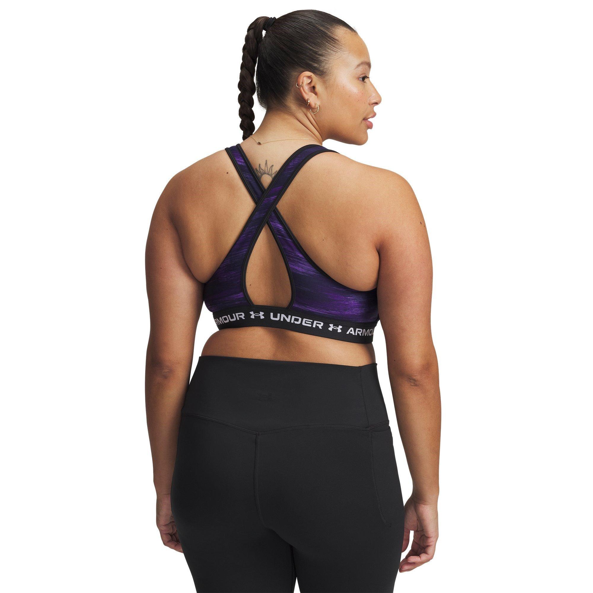 Purple/White - Under Armour - Crossback Printed Womens Medium Support Sports Bra - 12