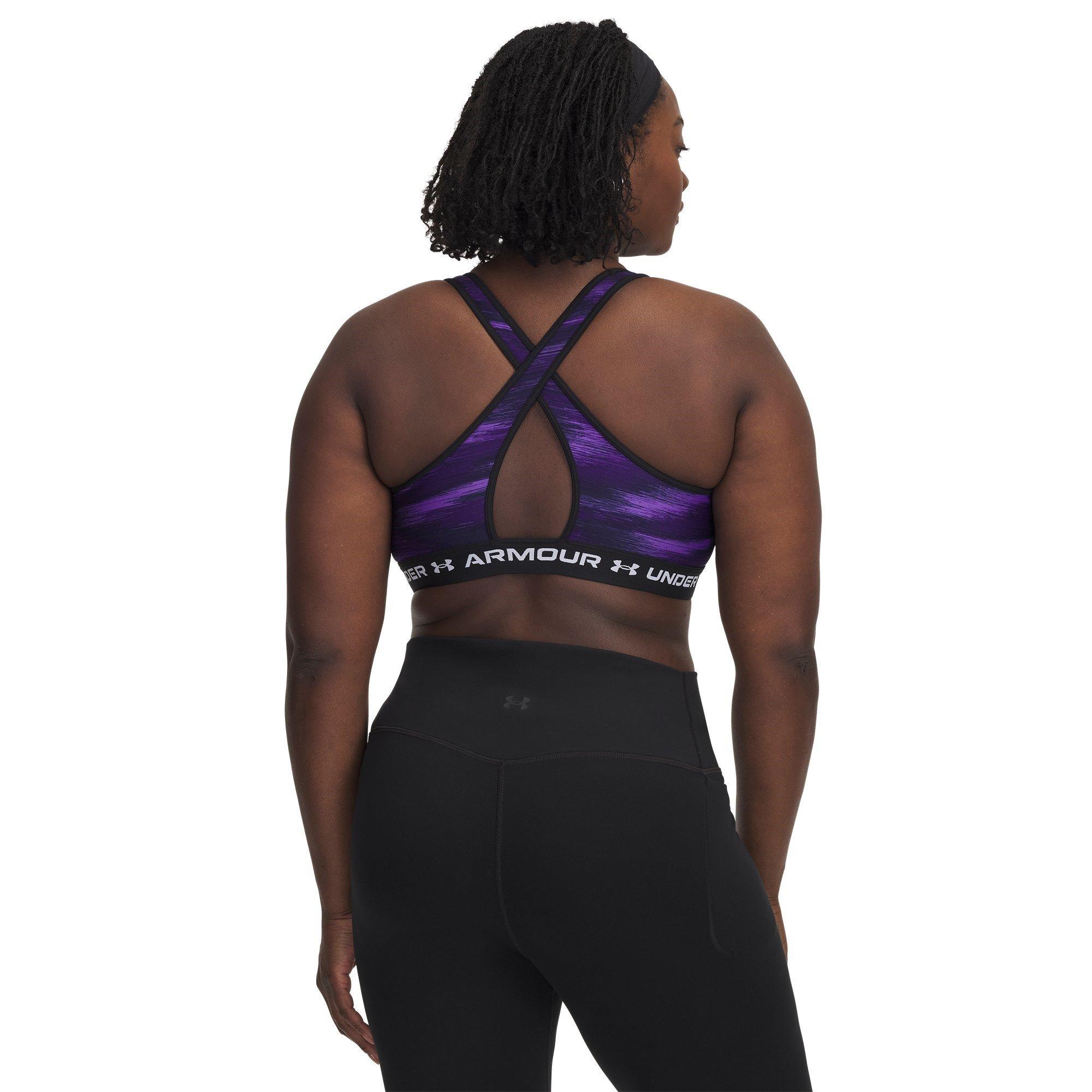 Purple/White - Under Armour - Crossback Printed Womens Medium Support Sports Bra - 14
