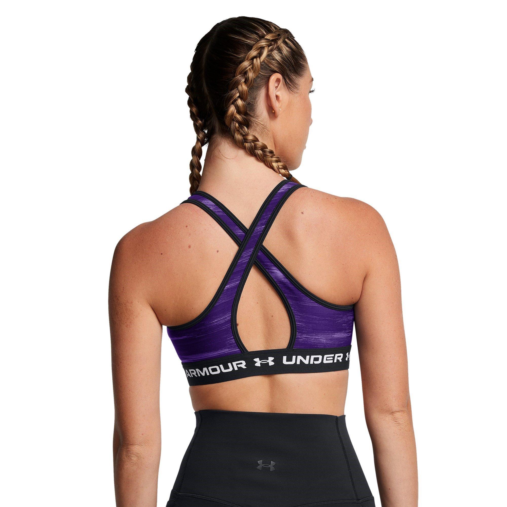 Purple/White - Under Armour - Crossback Printed Womens Medium Support Sports Bra - 4